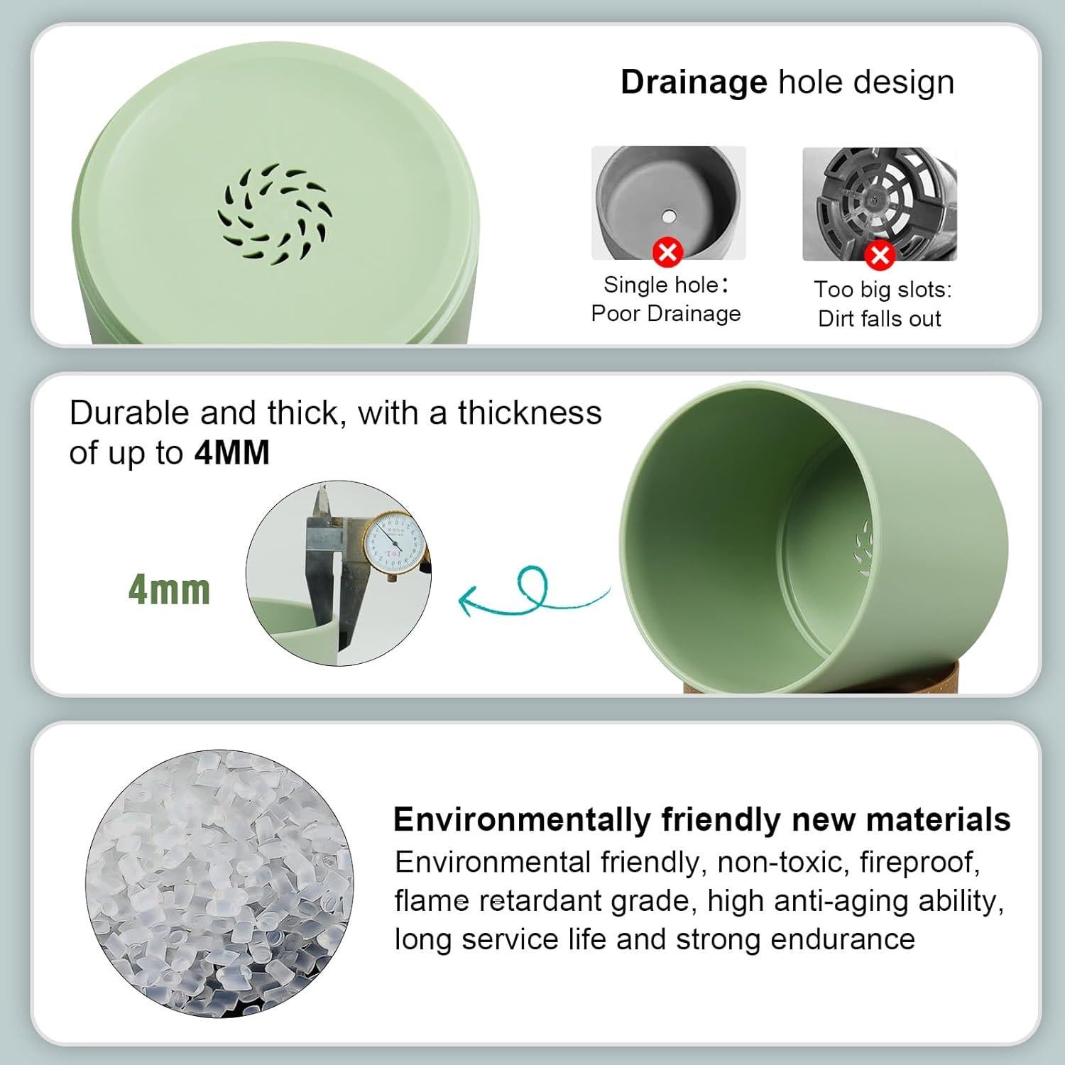 Conjunto de 3 Macetas Cilíndricas WSMKSZ 10-15 cm Verde Marrón