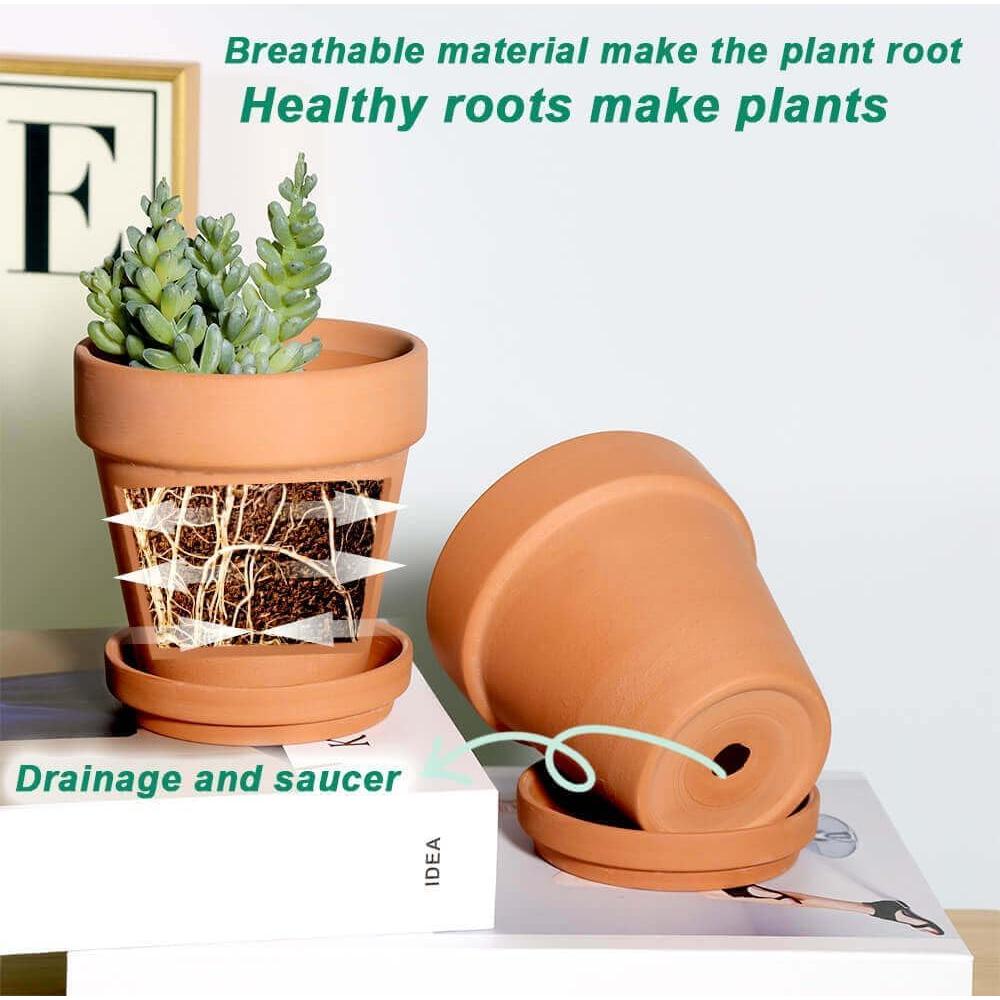 Macetas de Terracota Vensovo 10 cm - Paquete de 6 con Plato