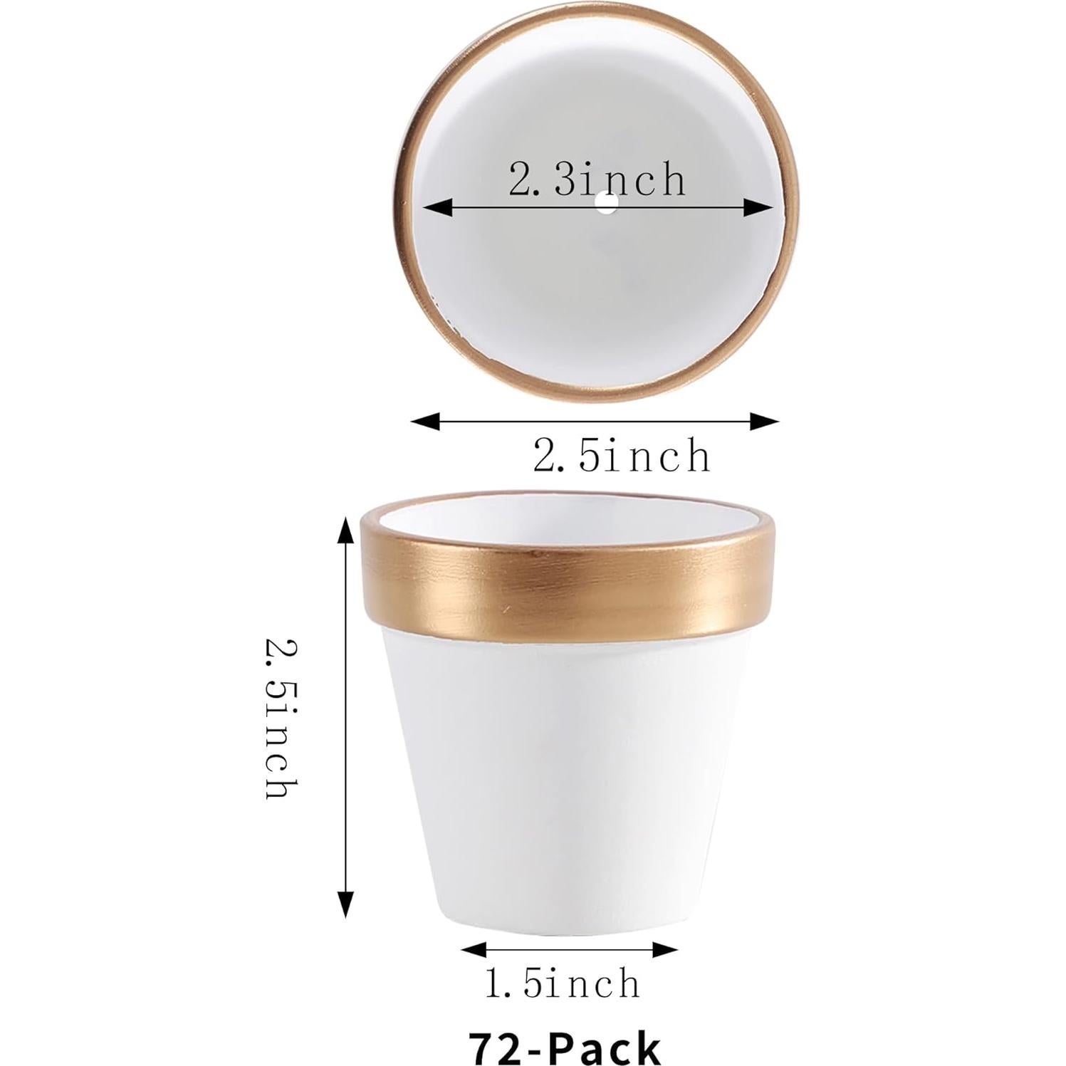 Yishang 72 Macetas Mini de Terracota Blancas y Doradas 6.35 cm