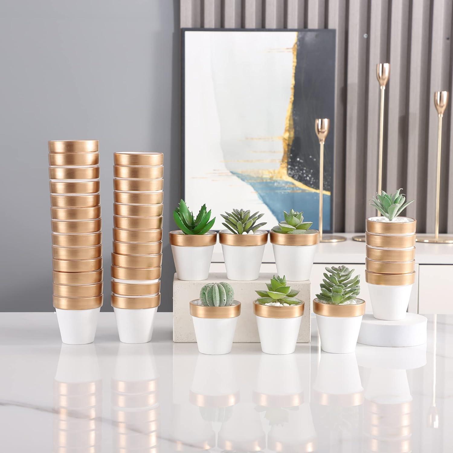 Yishang 72 Macetas Mini de Terracota Blancas y Doradas 6.35 cm