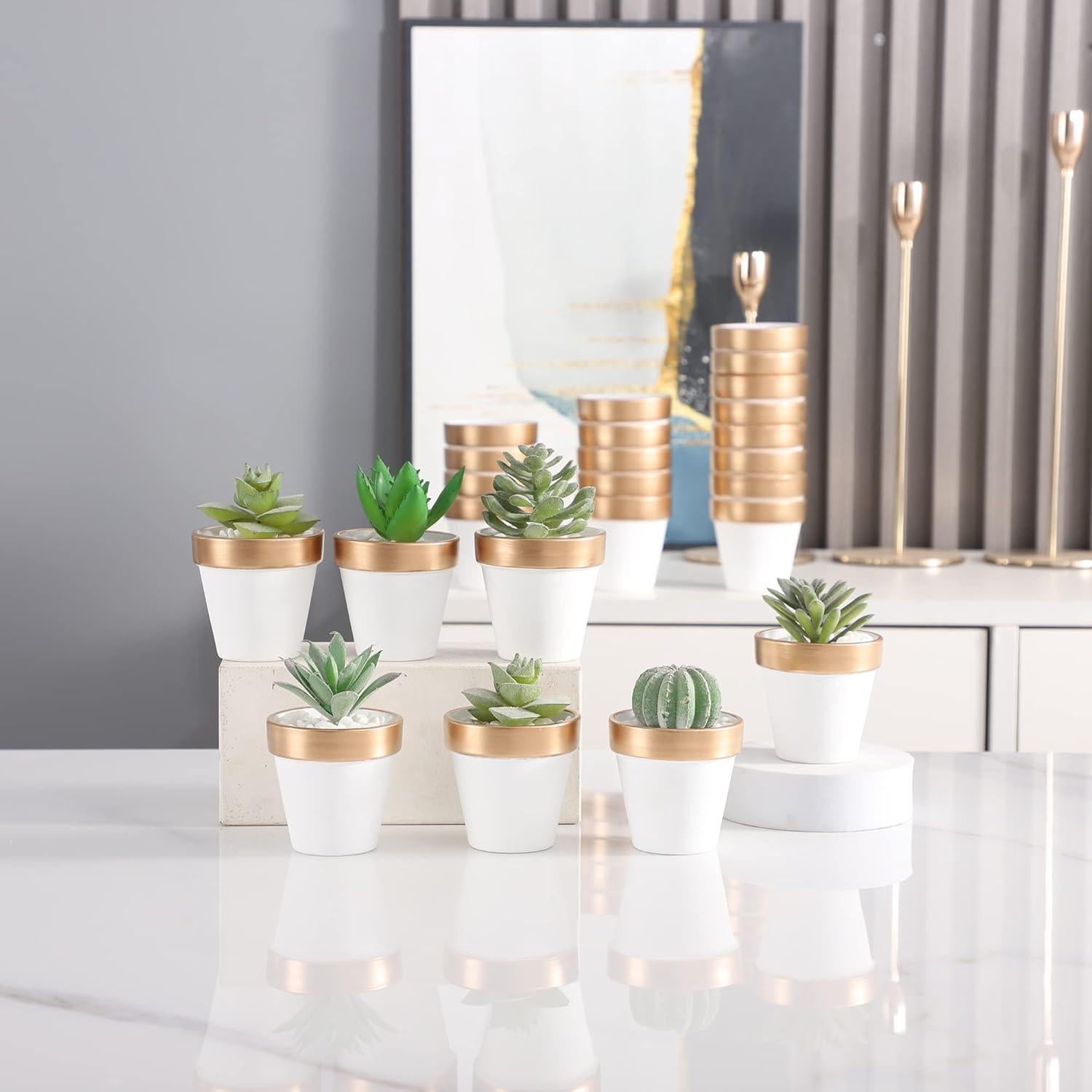 Yishang 72 Macetas Mini de Terracota Blancas y Doradas 6.35 cm