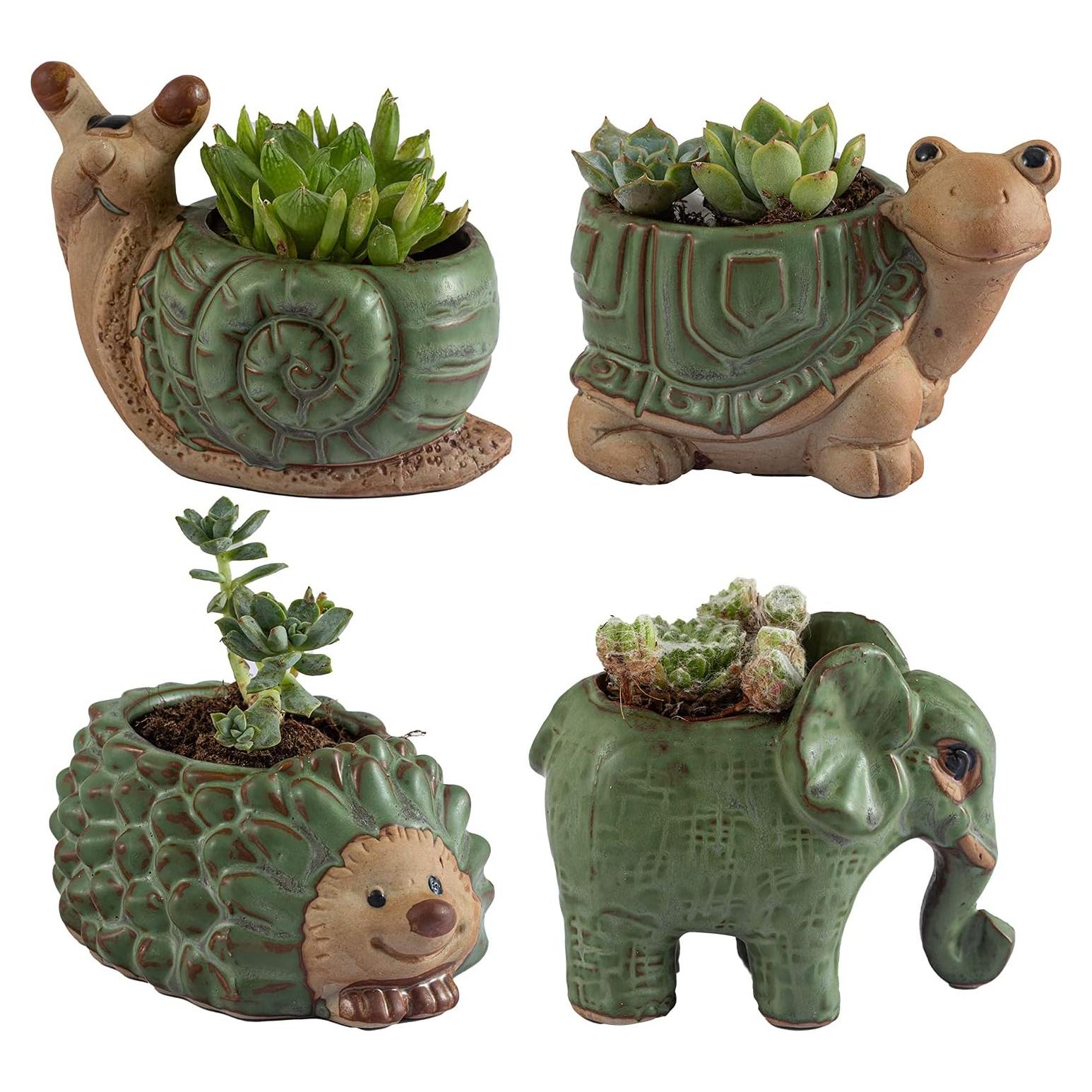 Macetas de Cerámica para Suculentas Godealio - 4 Piezas con Drenaje