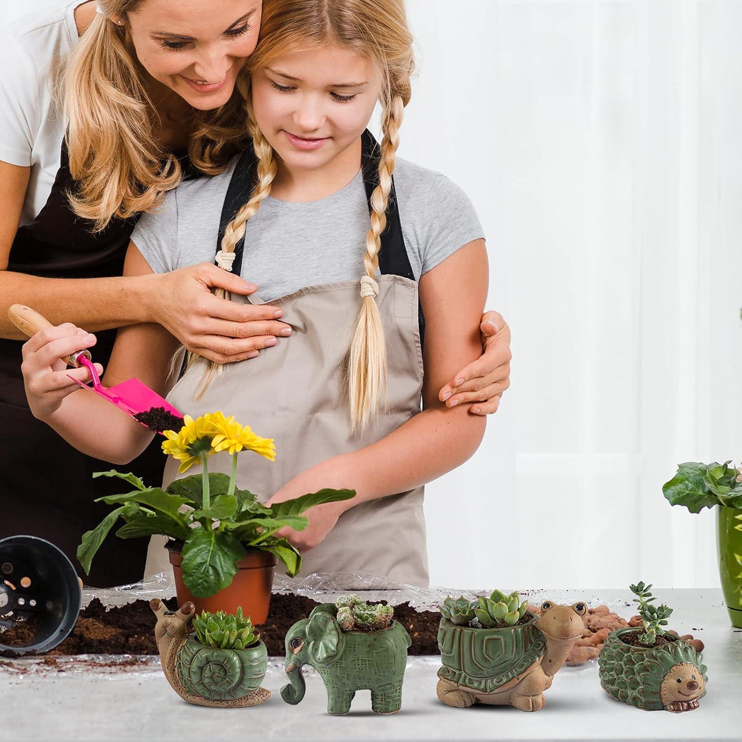 Macetas de Cerámica para Suculentas Godealio - 4 Piezas con Drenaje