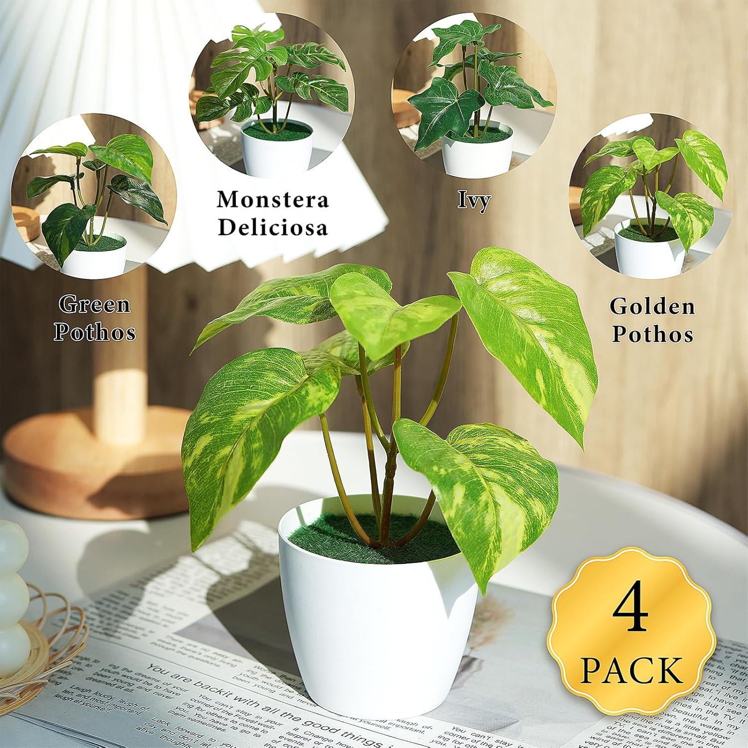 4 PCS Plantas Falsas en Macetas Blancas FOREST PRINCE