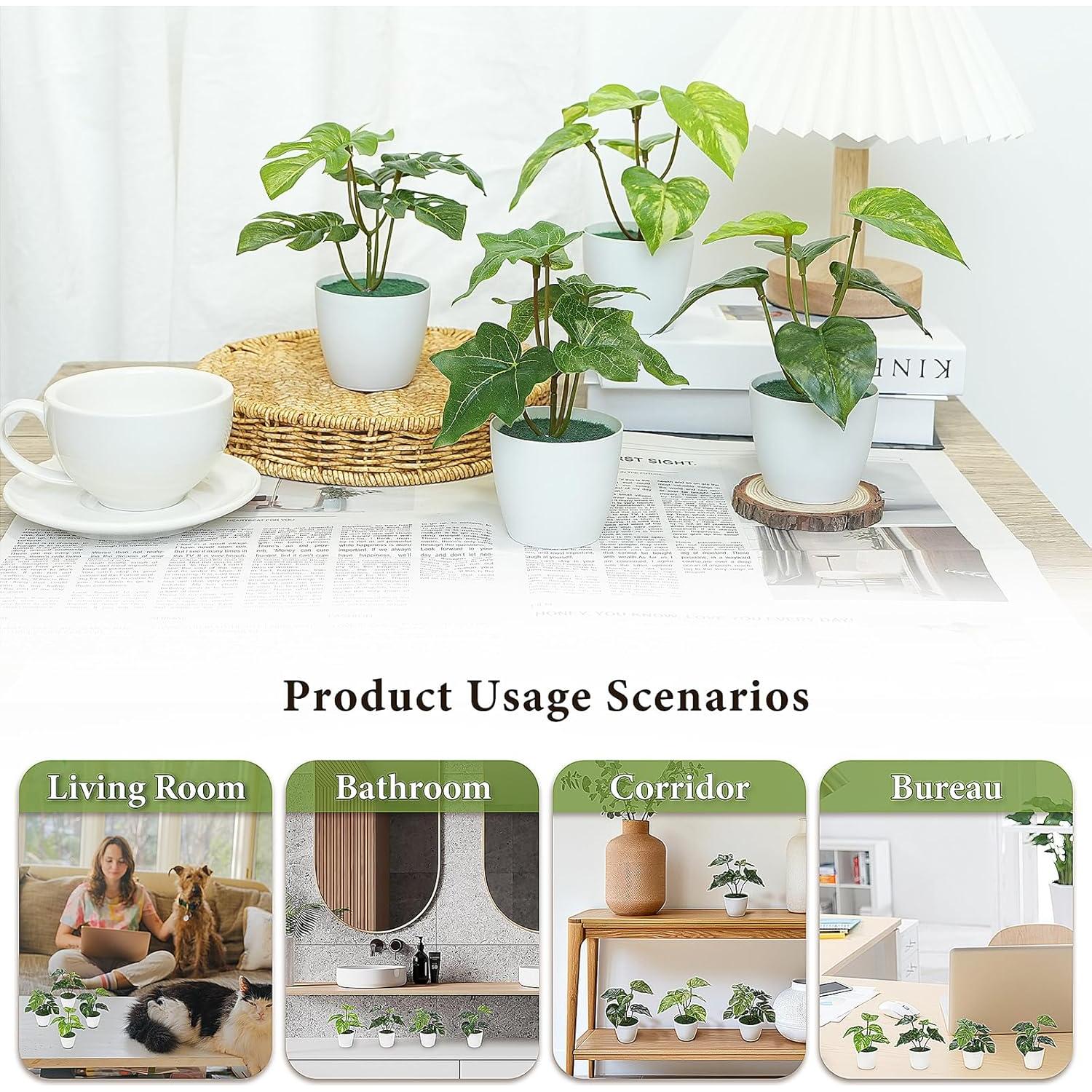 4 PCS Plantas Falsas en Macetas Blancas FOREST PRINCE