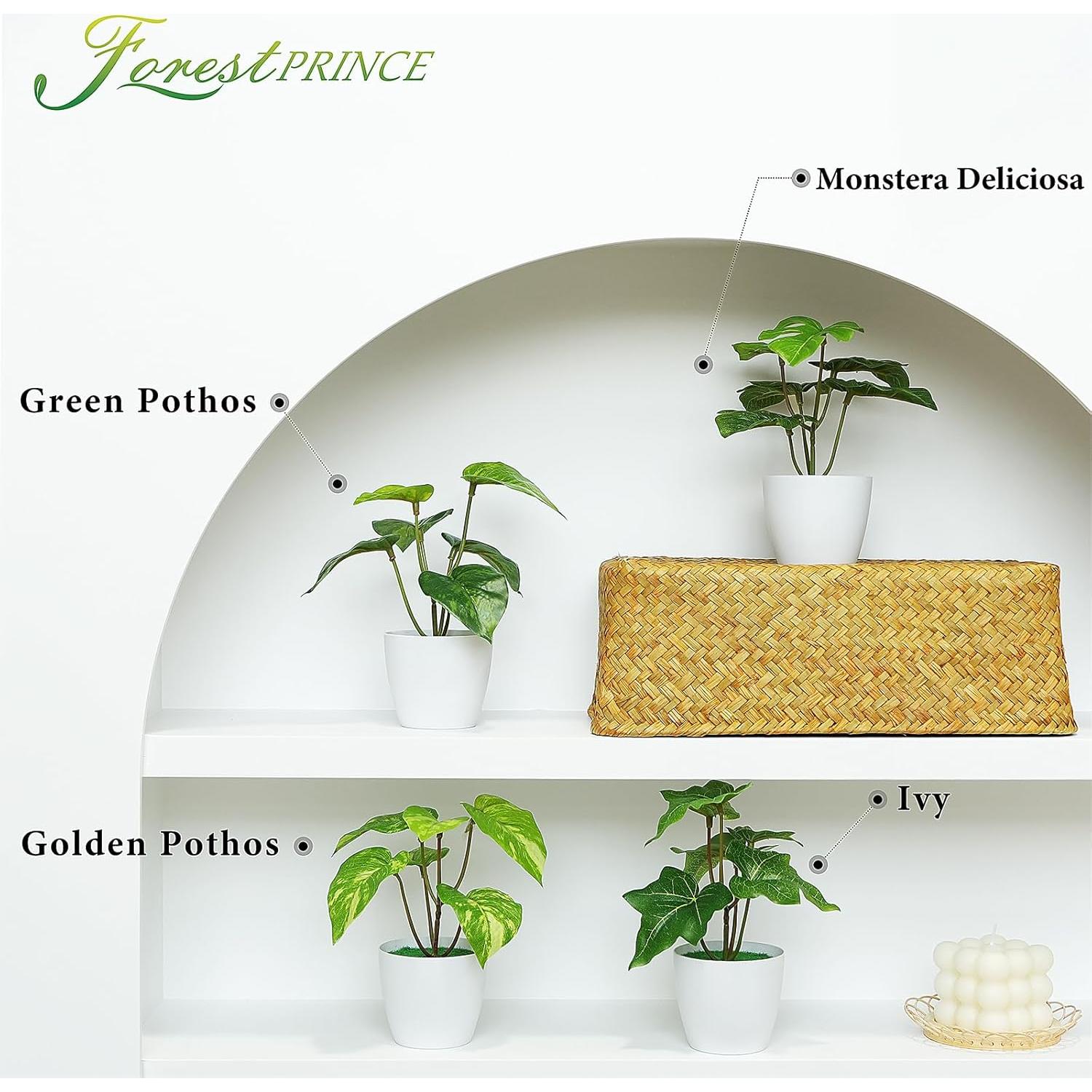 4 PCS Plantas Falsas en Macetas Blancas FOREST PRINCE