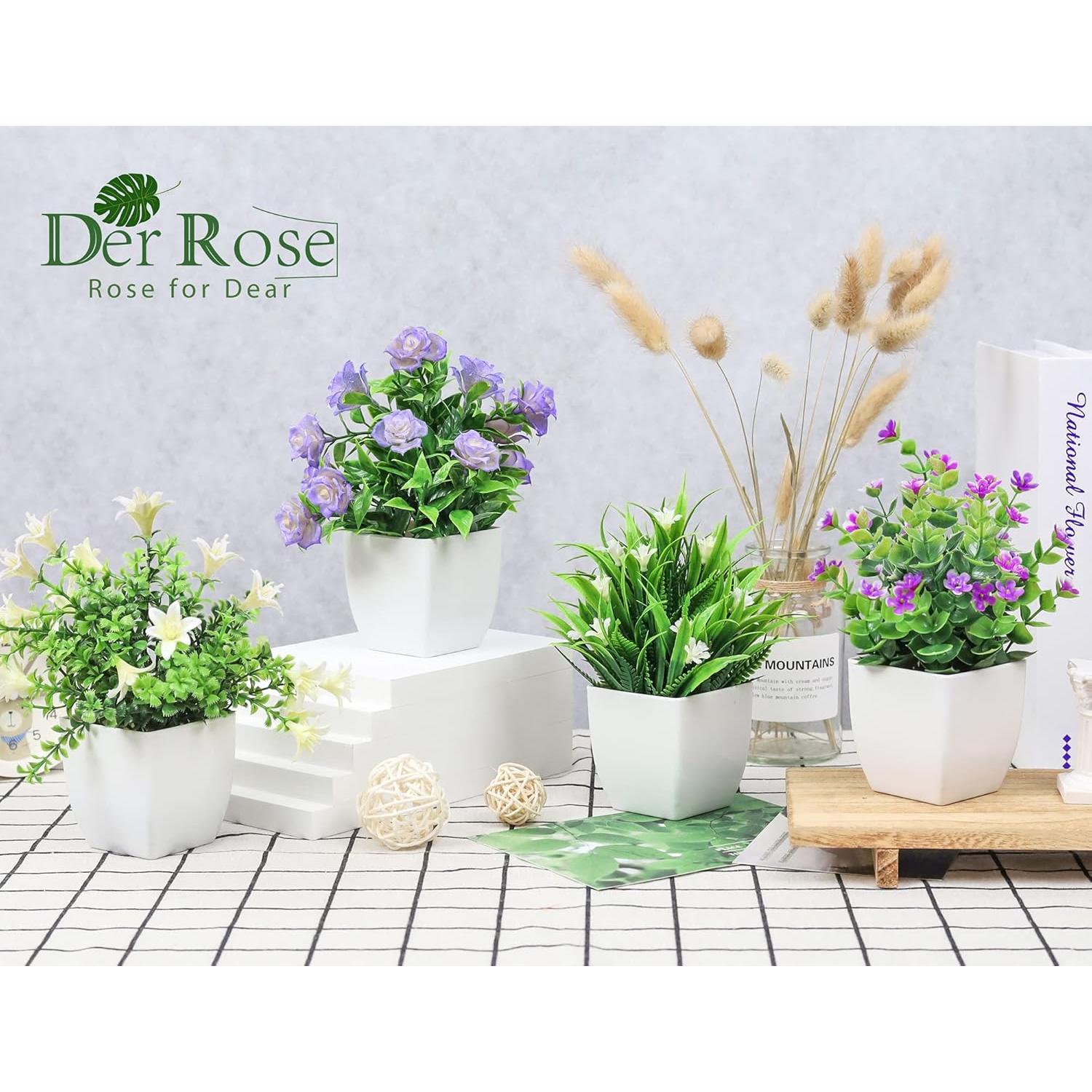 Plantas Falsas en Maceta Der Rose - 4 Unidades Decorativas