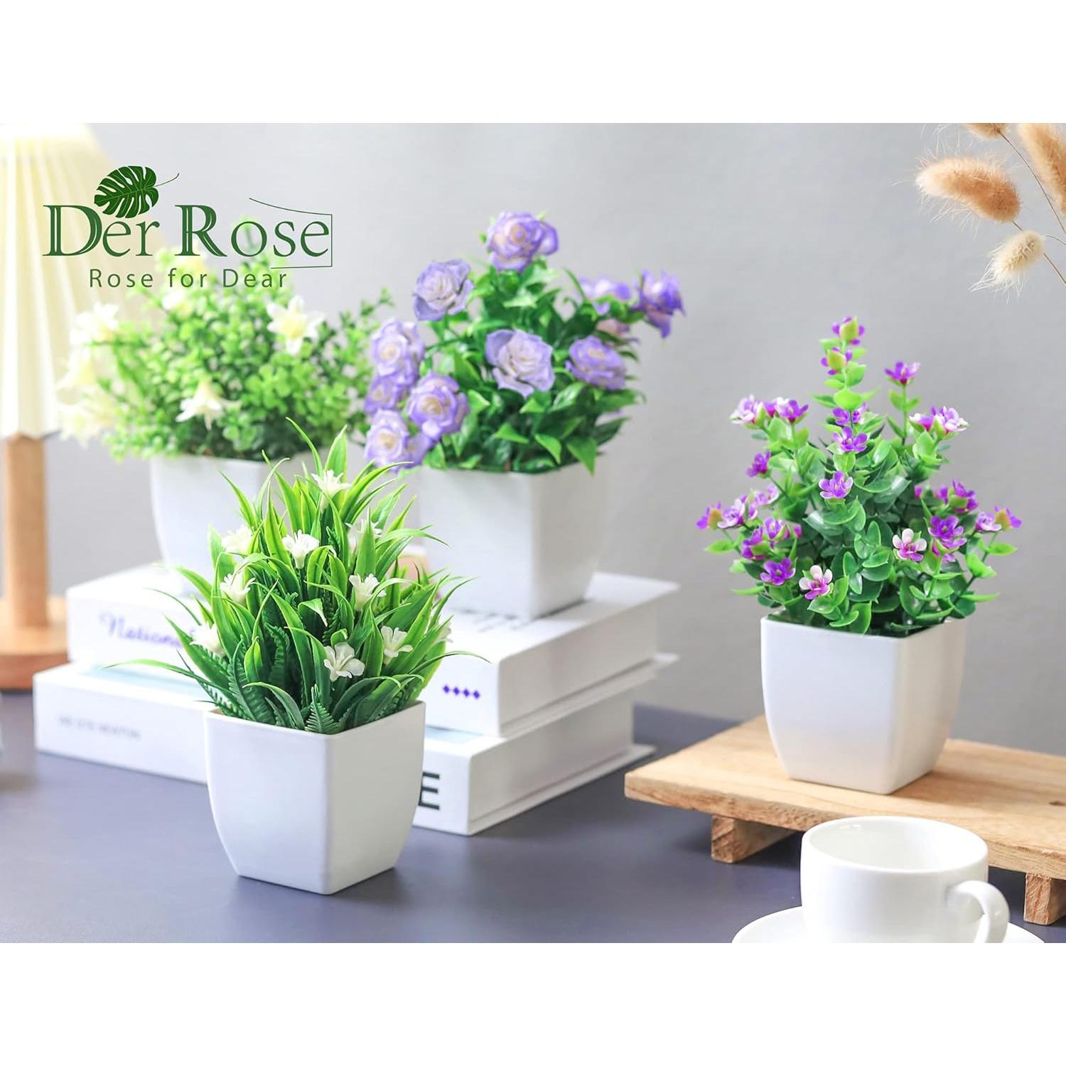 Plantas Falsas en Maceta Der Rose - 4 Unidades Decorativas