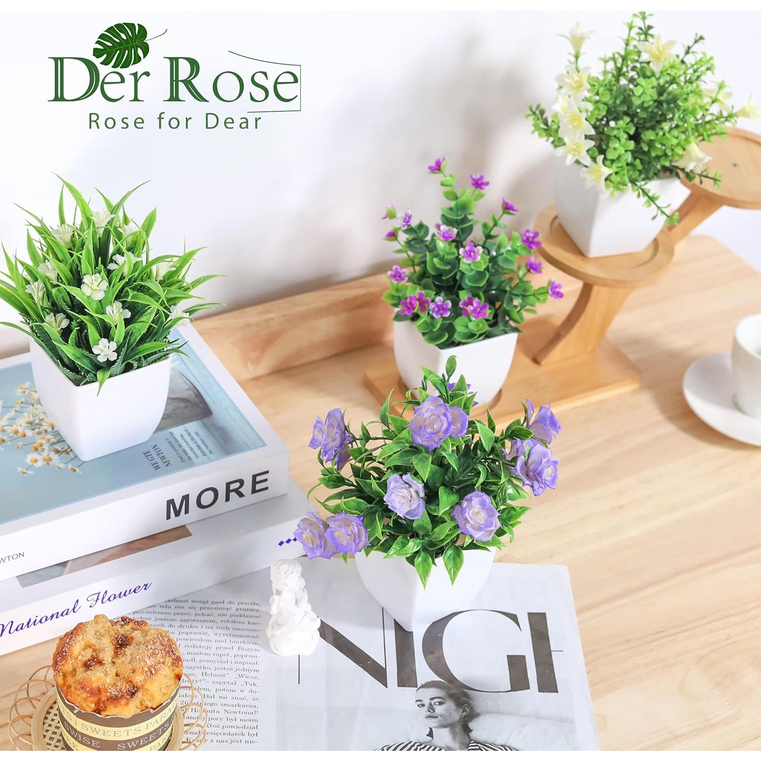 Plantas Falsas en Maceta Der Rose - 4 Unidades Decorativas