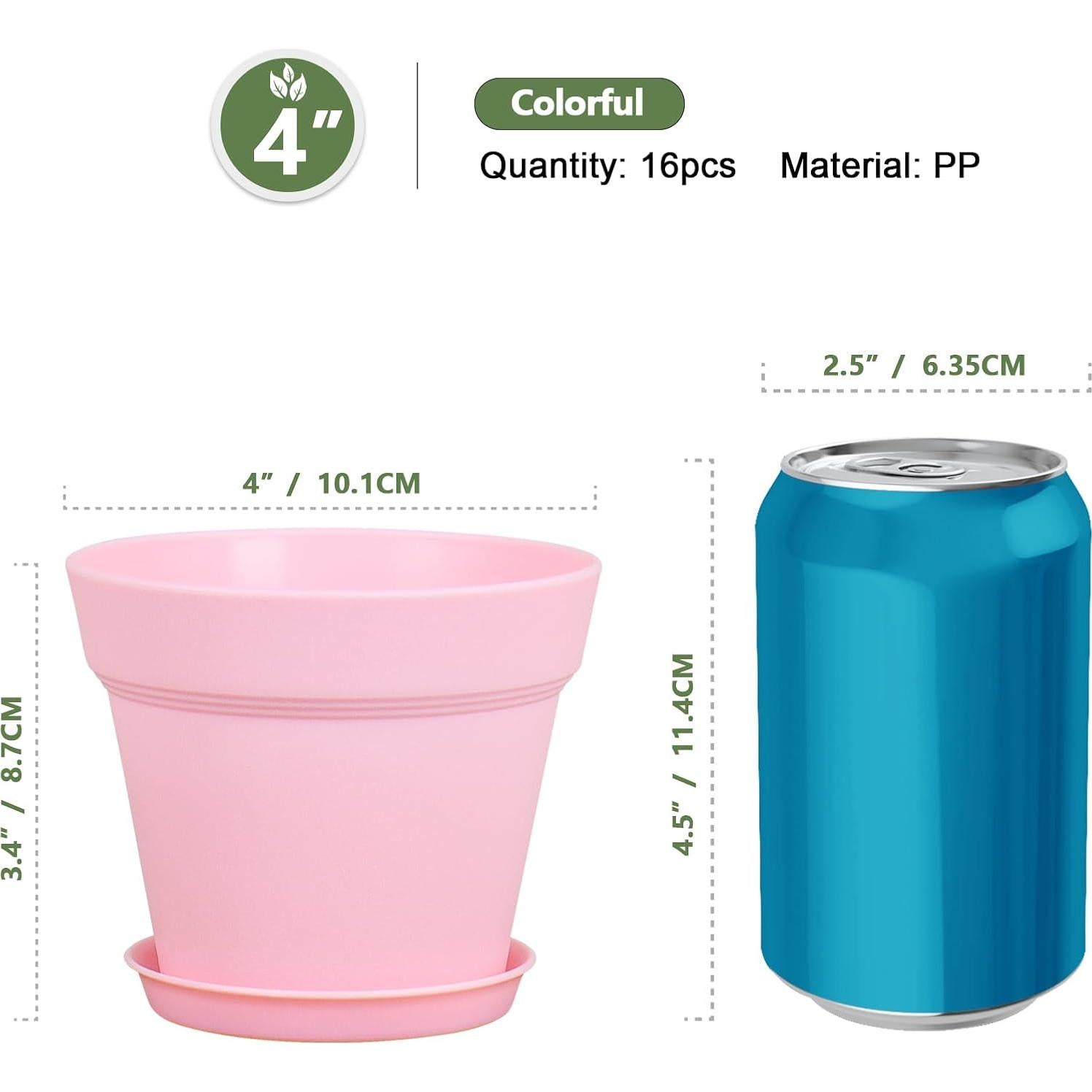 Macetas de Plástico 10 cm Meowell, Paquete de 16 Coloridas