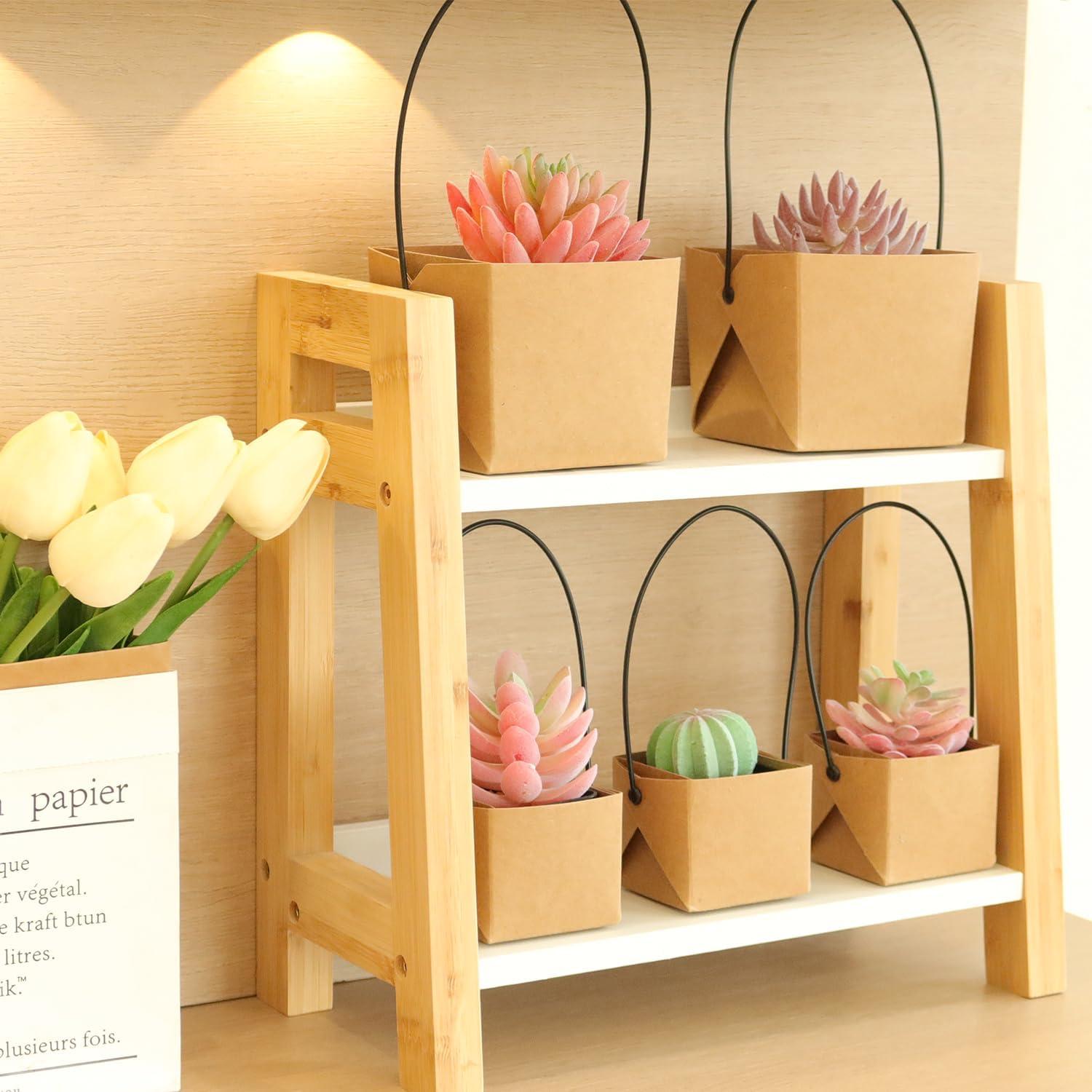 20 Macetas Pequeñas LUCKJUJU 5.08 cm con Bolsas Kraft