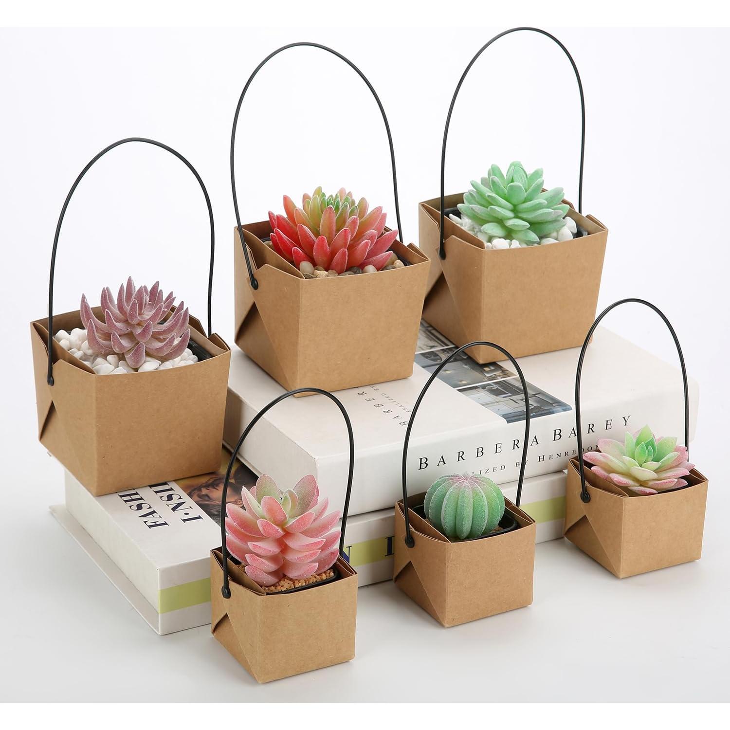 20 Macetas Pequeñas LUCKJUJU 5.08 cm con Bolsas Kraft