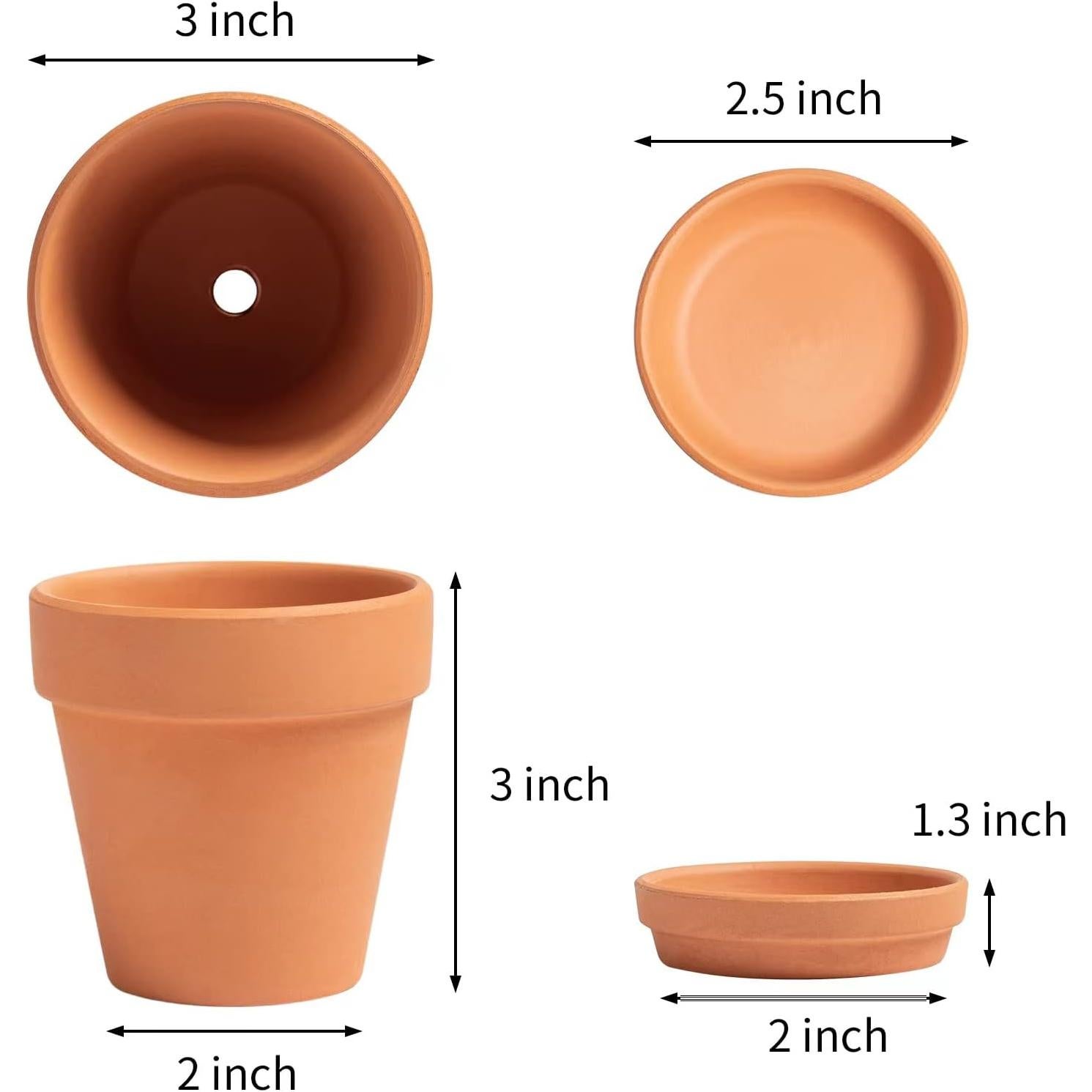 Macetas de terracota HERDUK 3" con plato - Paquete de 18