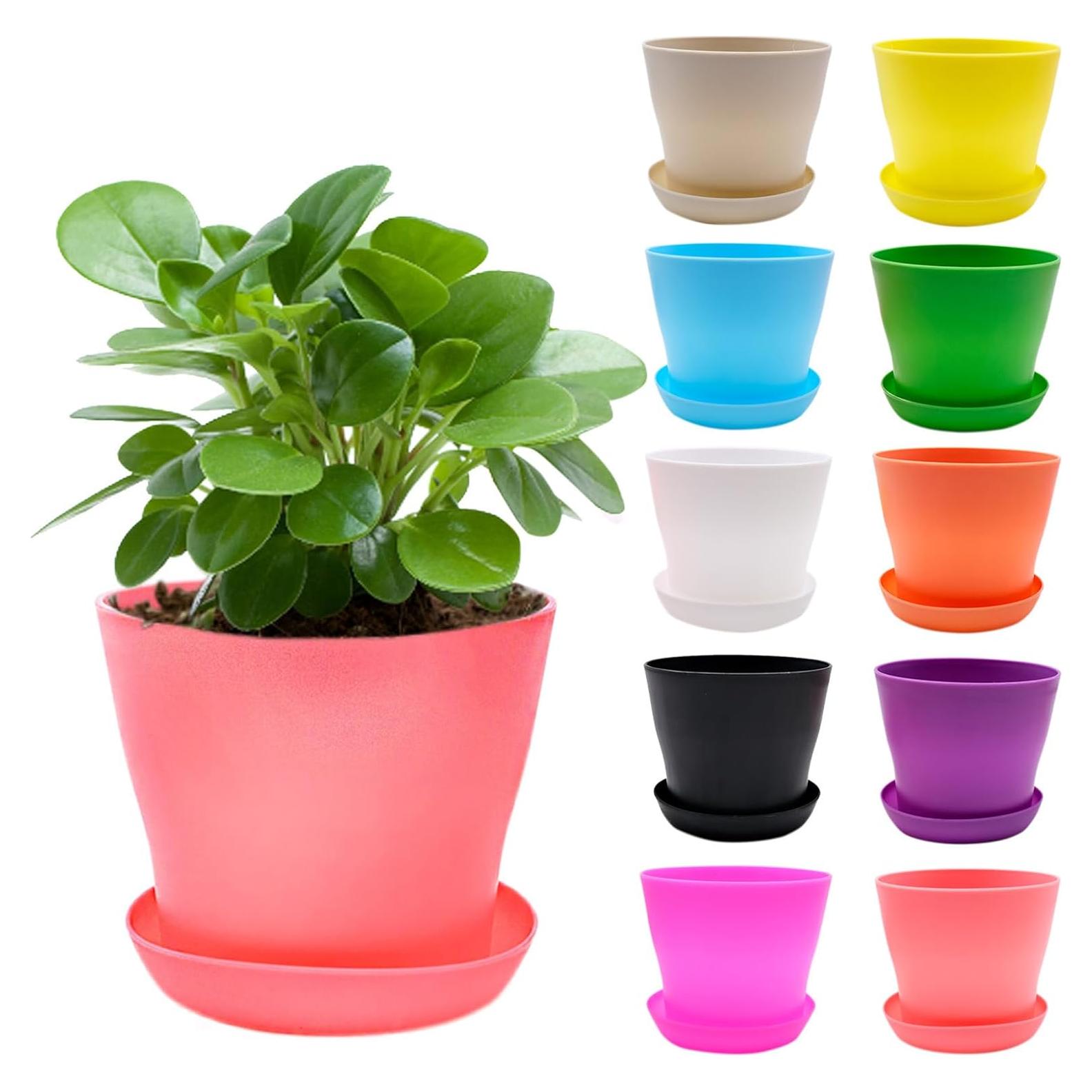 Set de 10 Macetas Coloridas BLLREMIPSUR con Bandejas 10 cm