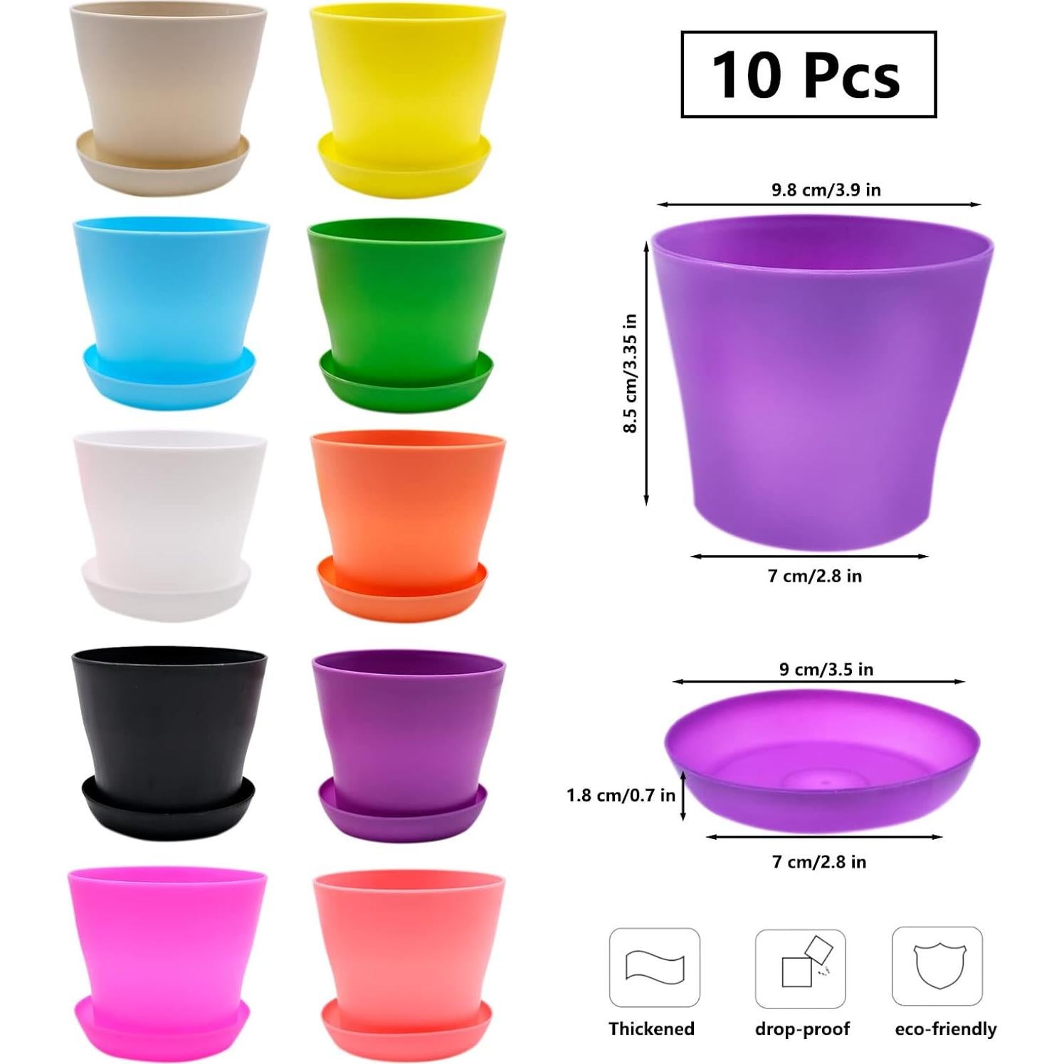 Set de 10 Macetas Coloridas BLLREMIPSUR con Bandejas 10 cm