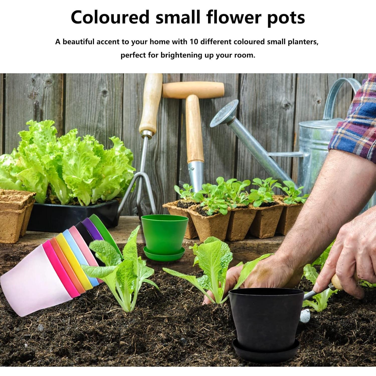 Set de 10 Macetas Coloridas BLLREMIPSUR con Bandejas 10 cm