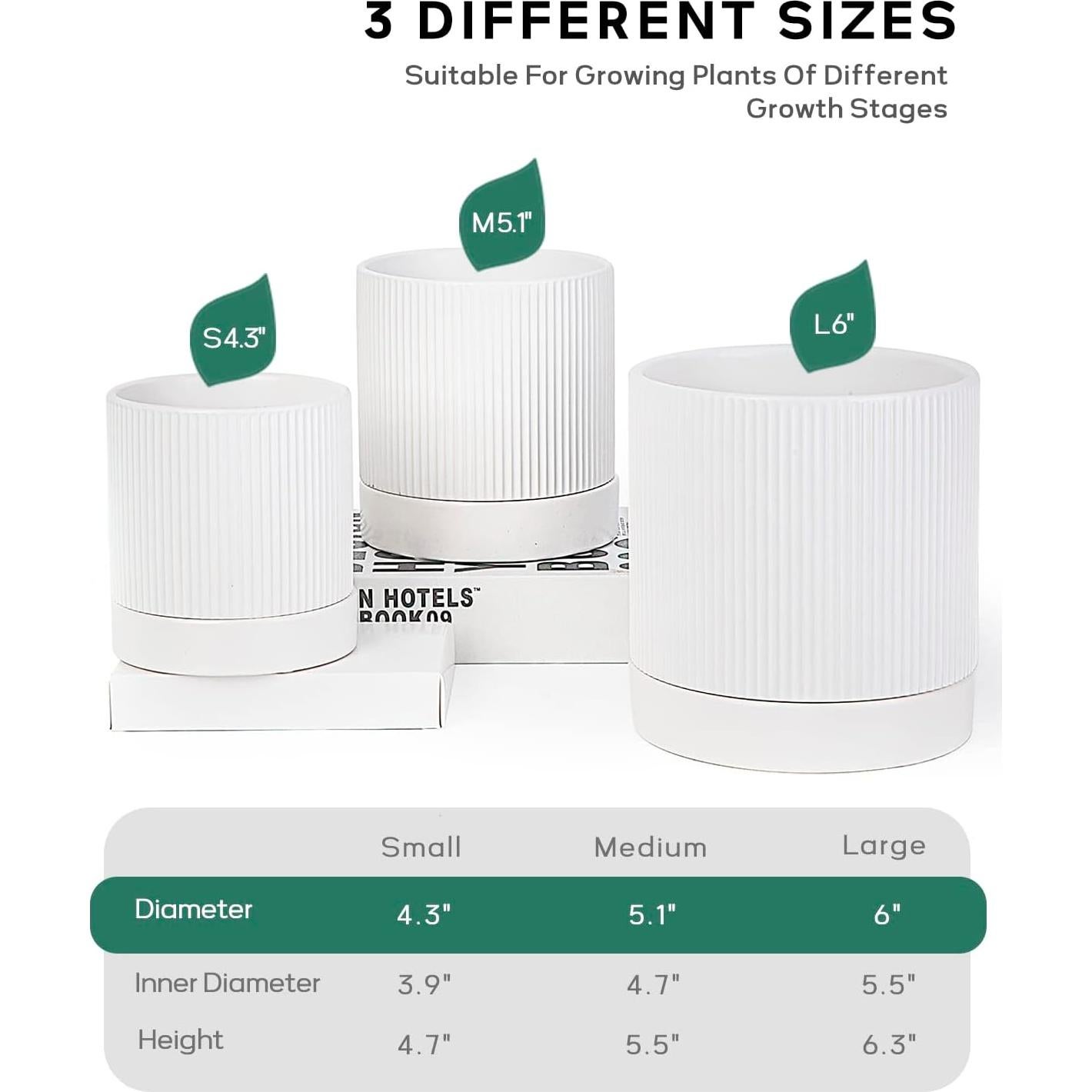 LaDoVita 3 Macetas de Cerámica 15/12/10 cm con Drenaje