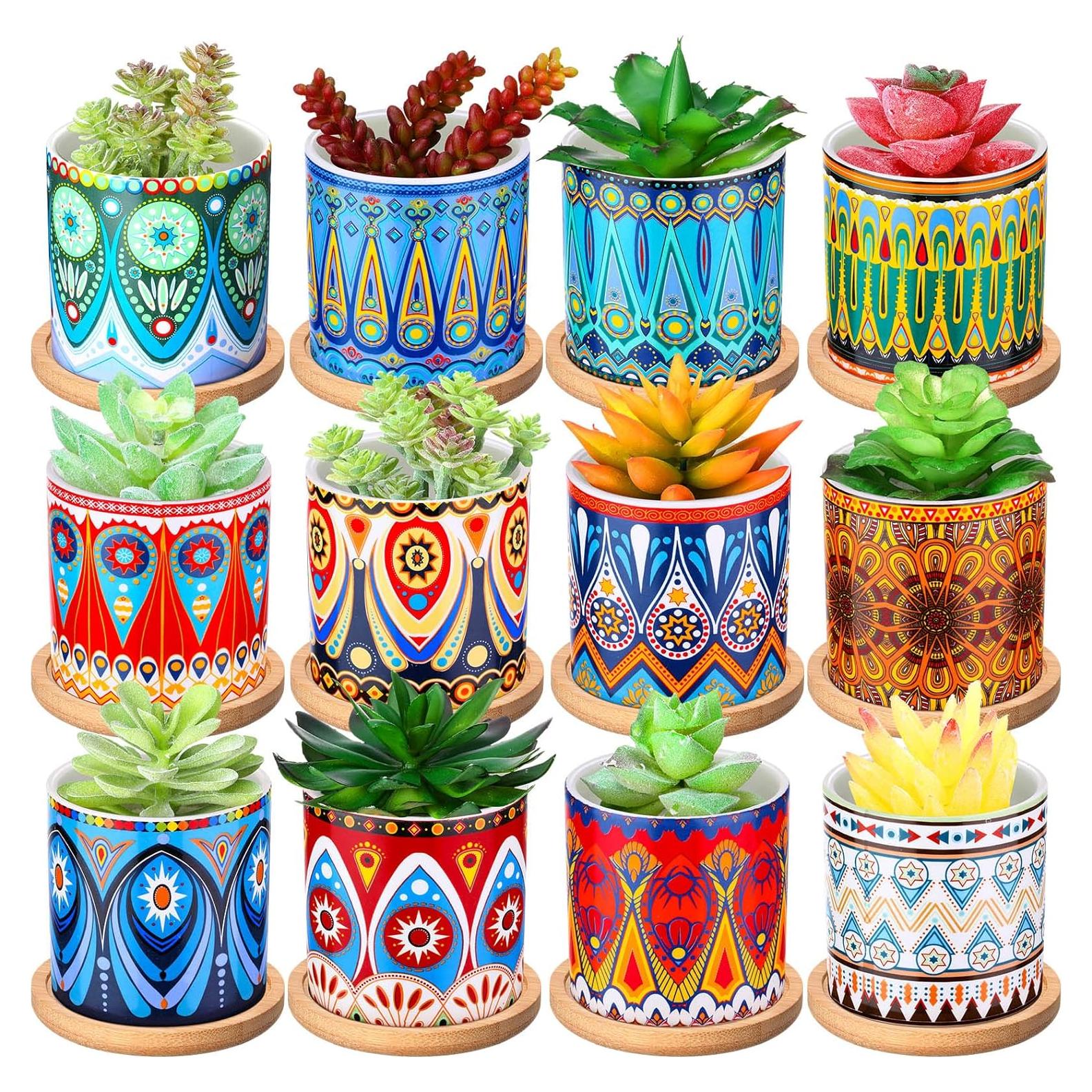 Zopeal 12 Macetas Cerámicas Multicolor para Suculentas