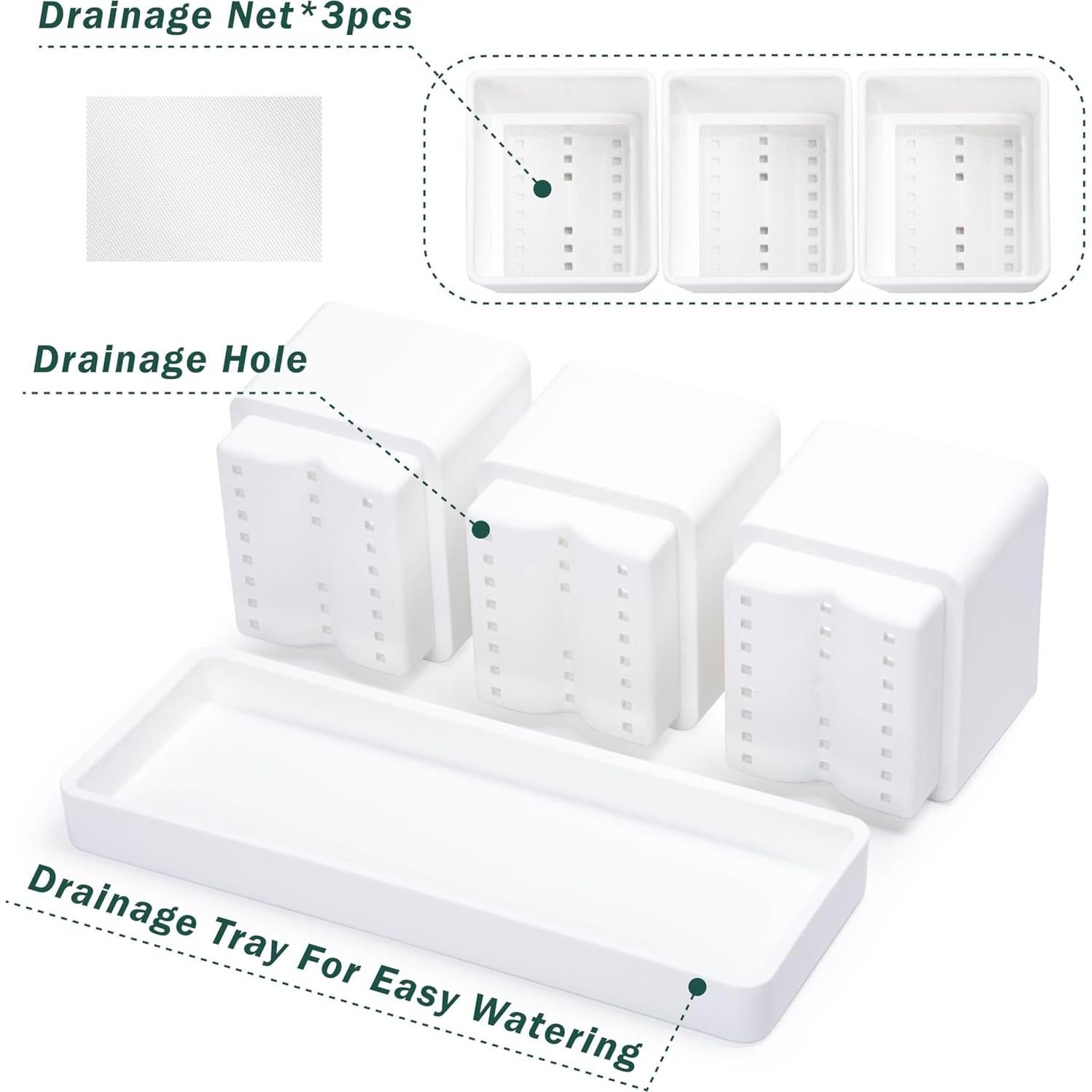 Juego de 3 Macetas para Hierbas D'vine Dev con Plato Drenaje