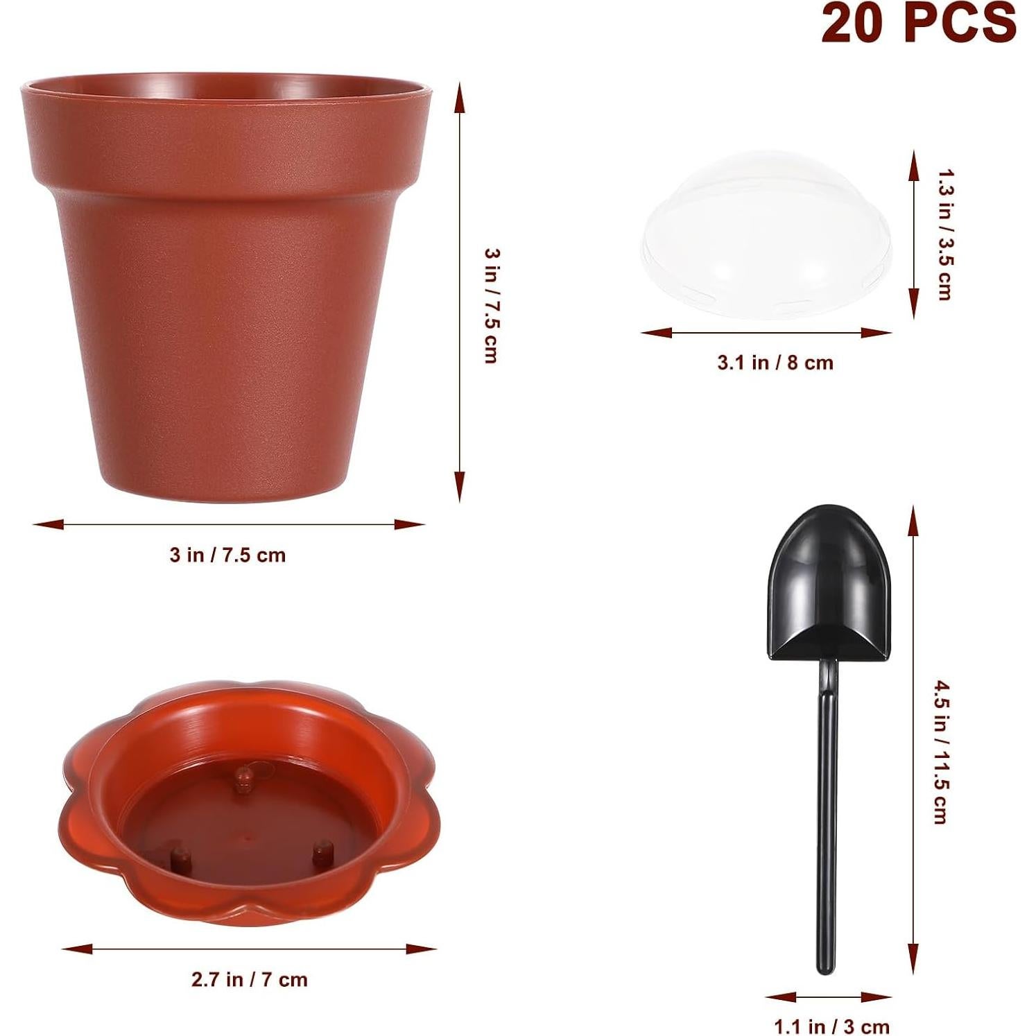 Paquete de 20 Mini Macetas DOITOOL con Tapa y Pala 7.2 cm