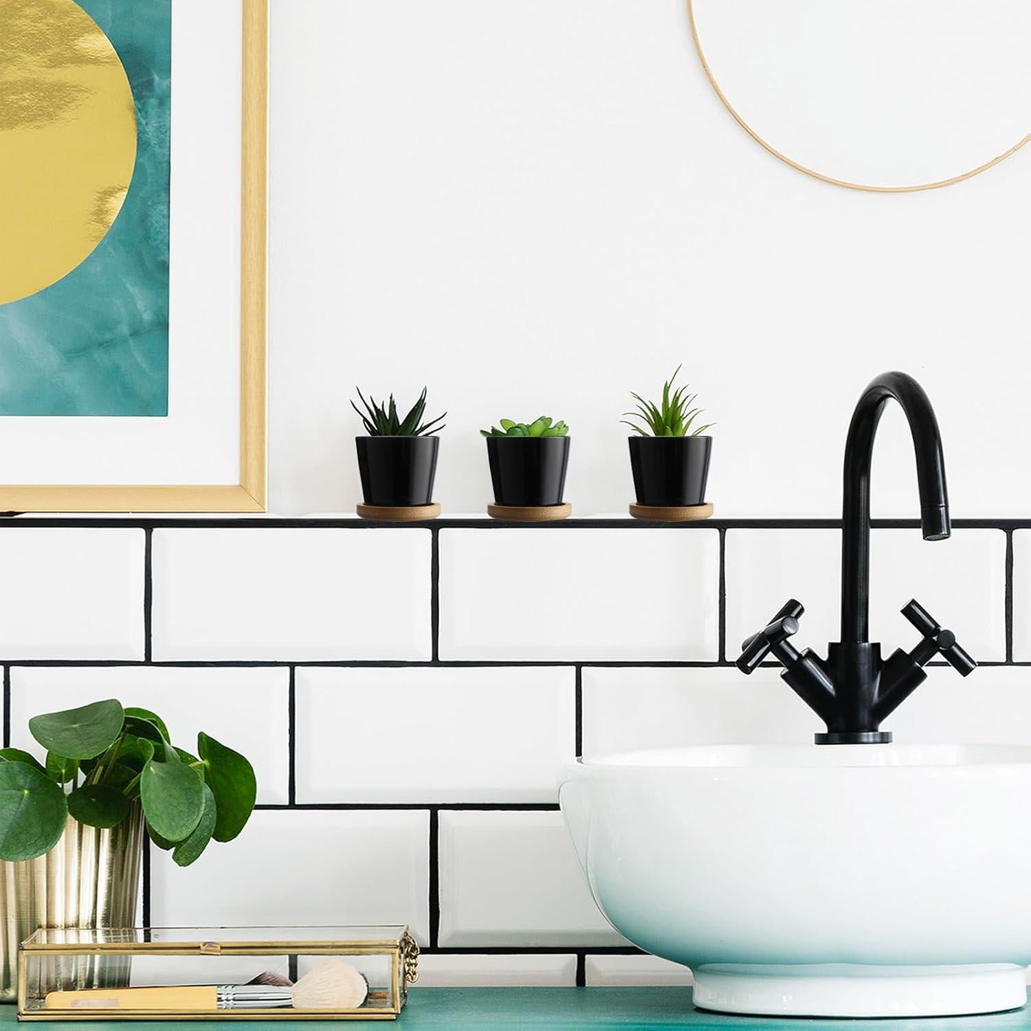 Hsei Paquete de 24 Macetas Mini Cerámica 6.4 cm con Bandeja