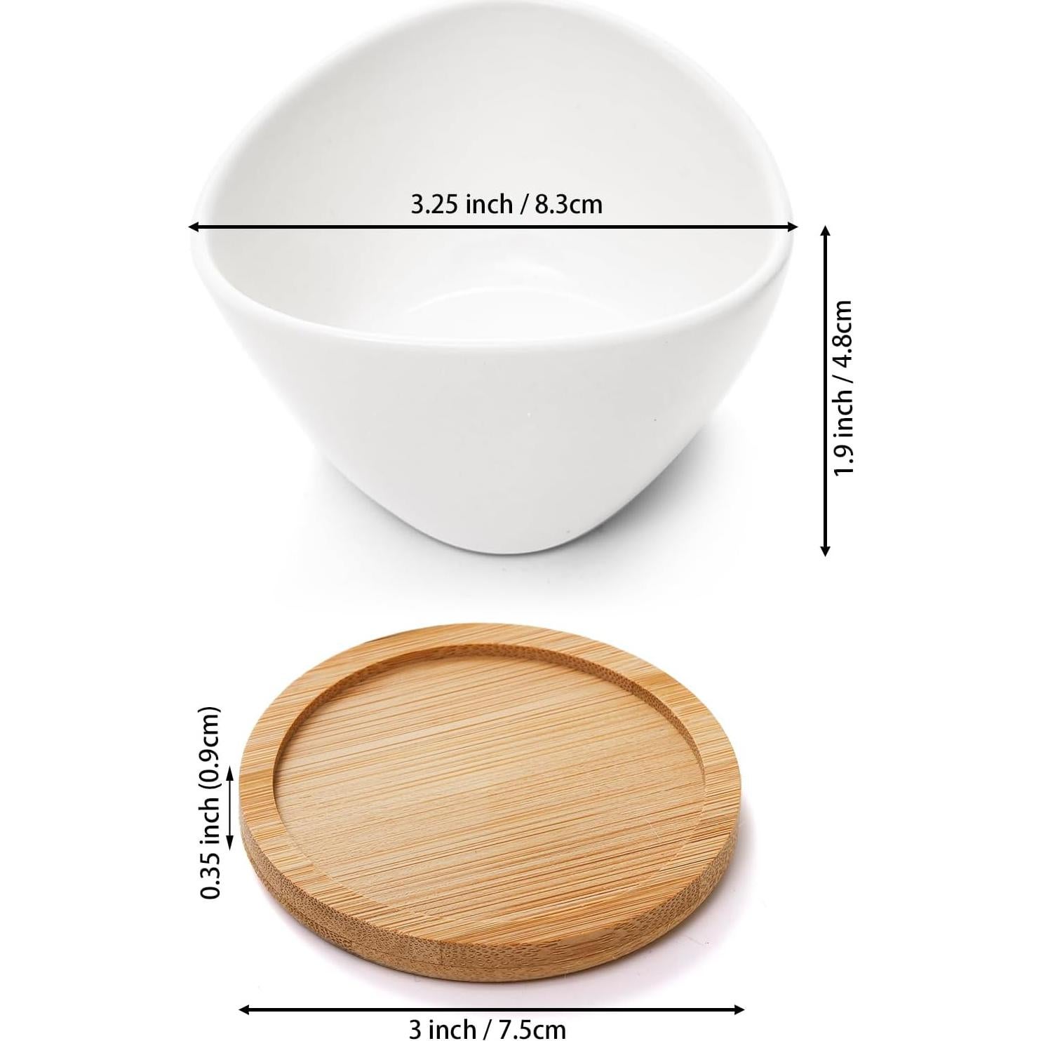Foraineam 12 Mini Macetas Cerámica Blancas con Bandeja Bambú