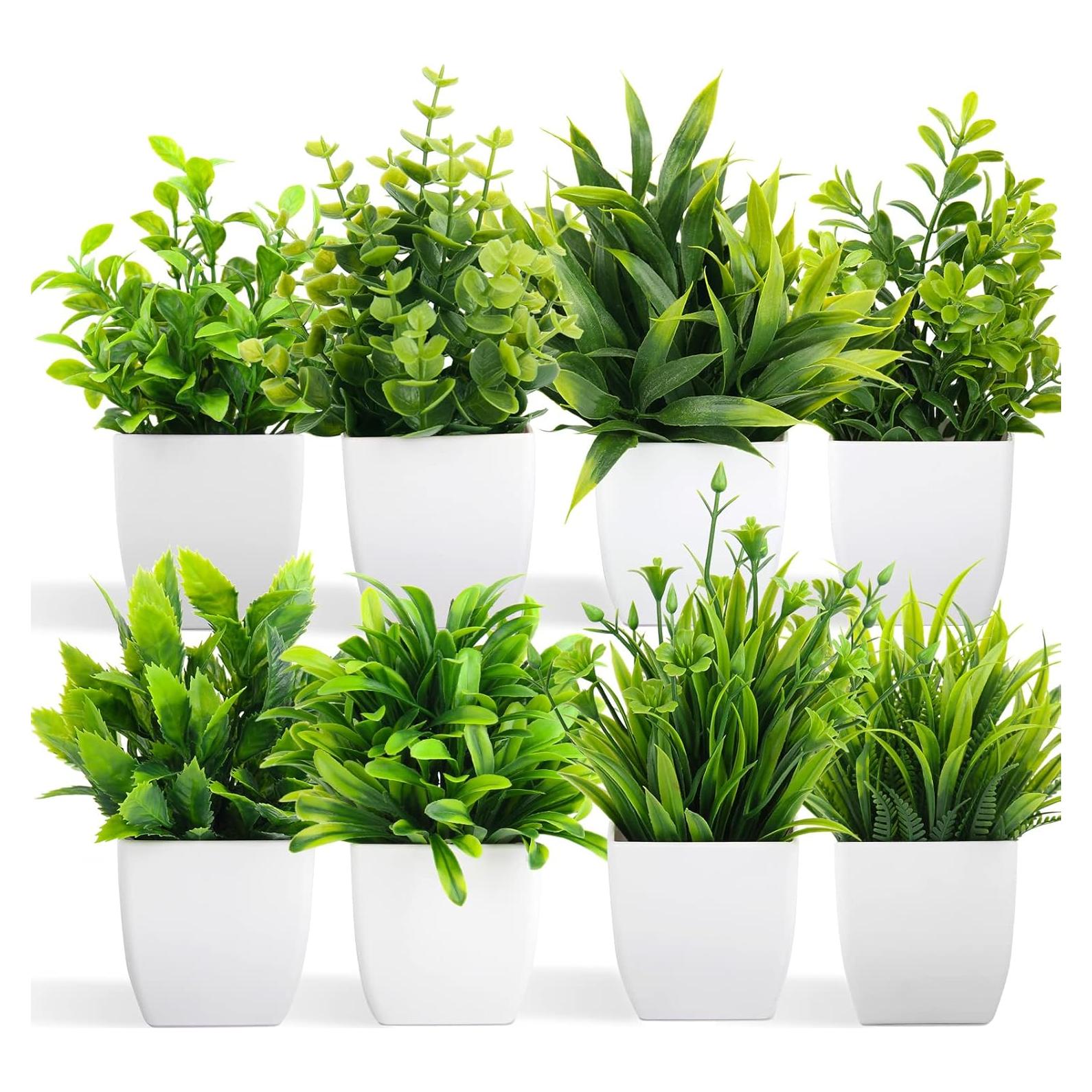 Plantas Artificiales Eucalipto LELEE 8 Pcs en Maceta Blanca