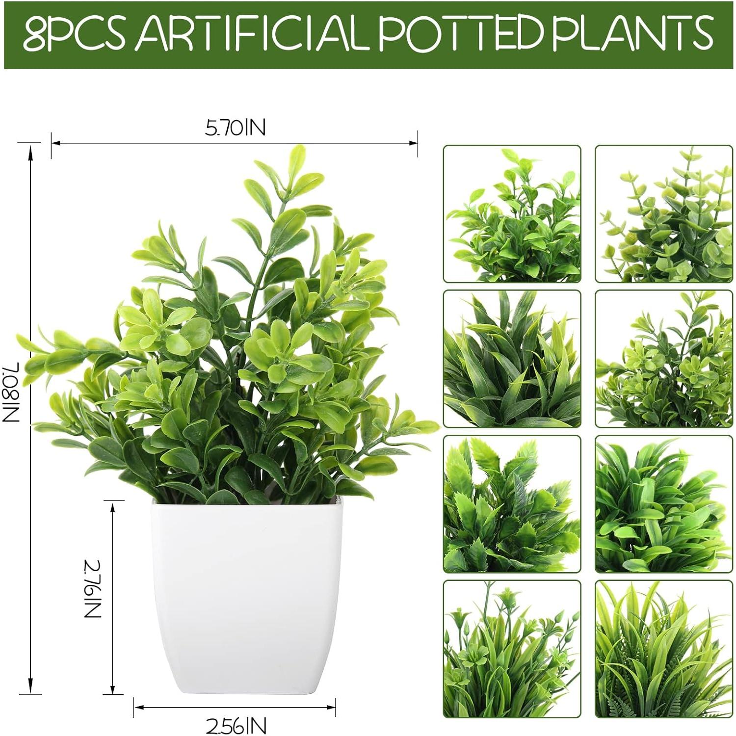 Plantas Artificiales Eucalipto LELEE 8 Pcs en Maceta Blanca