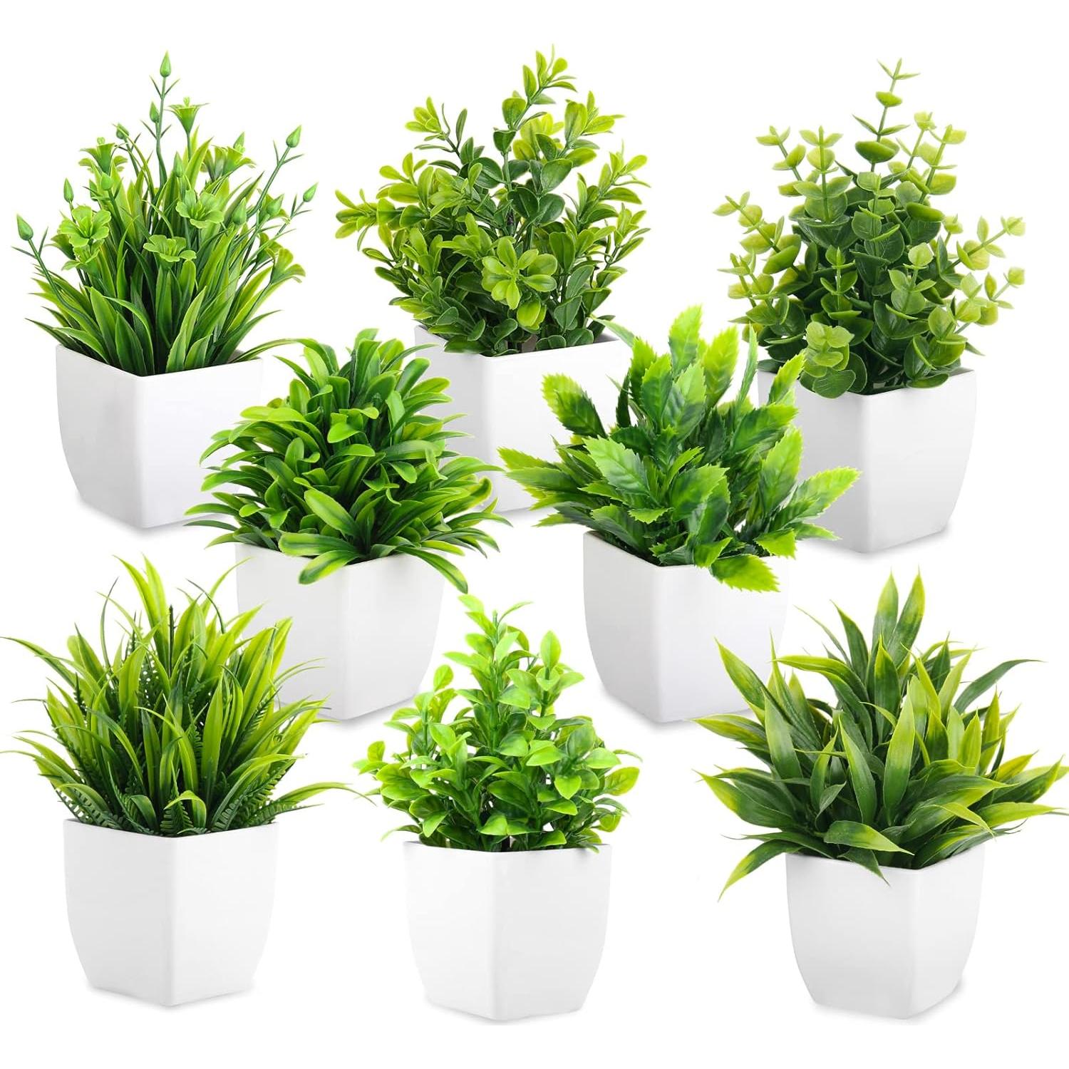 Plantas Artificiales Eucalipto LELEE 8 Pcs en Maceta Blanca