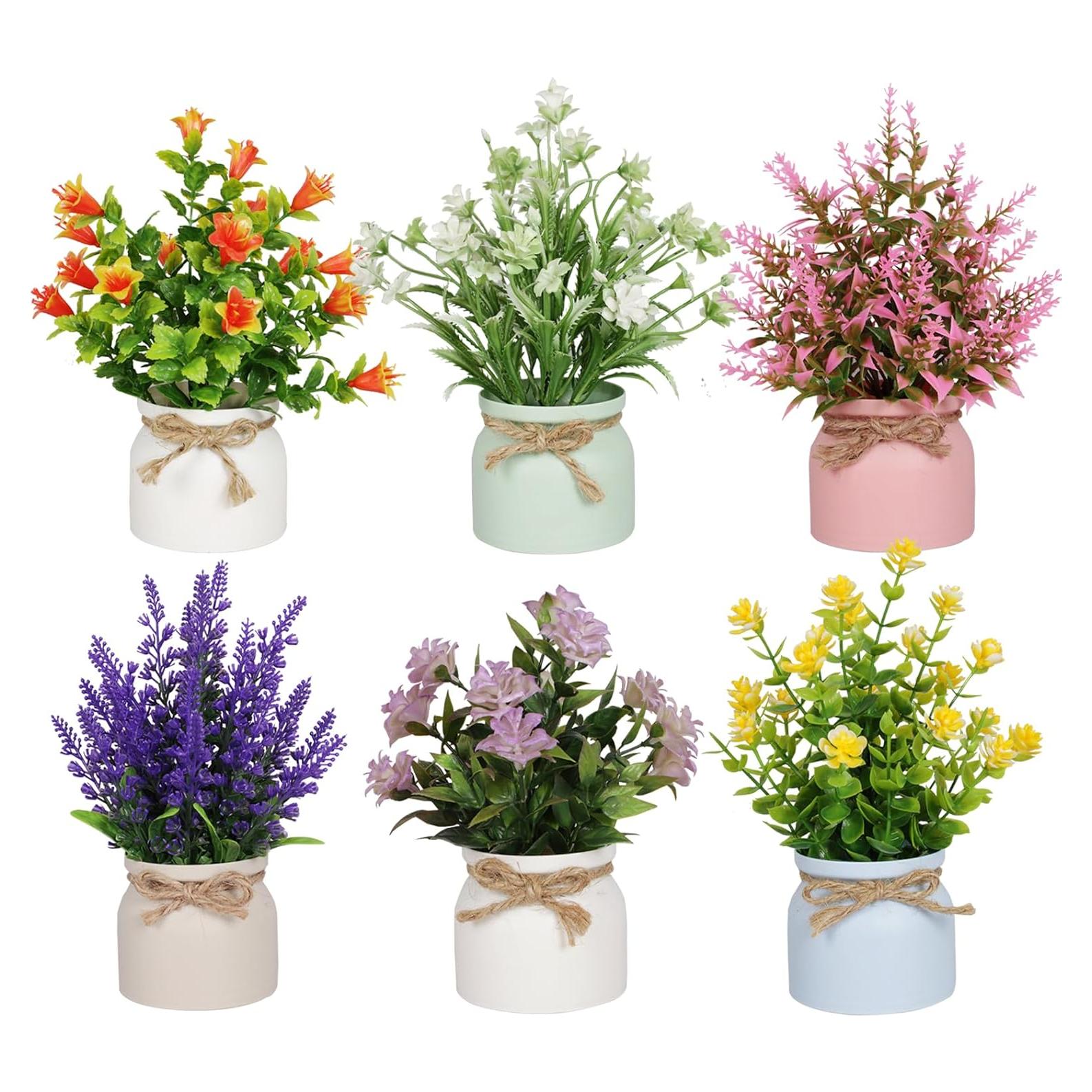 Juego de 6 Flores Artificiales en Maceta Yoratee para Decoración