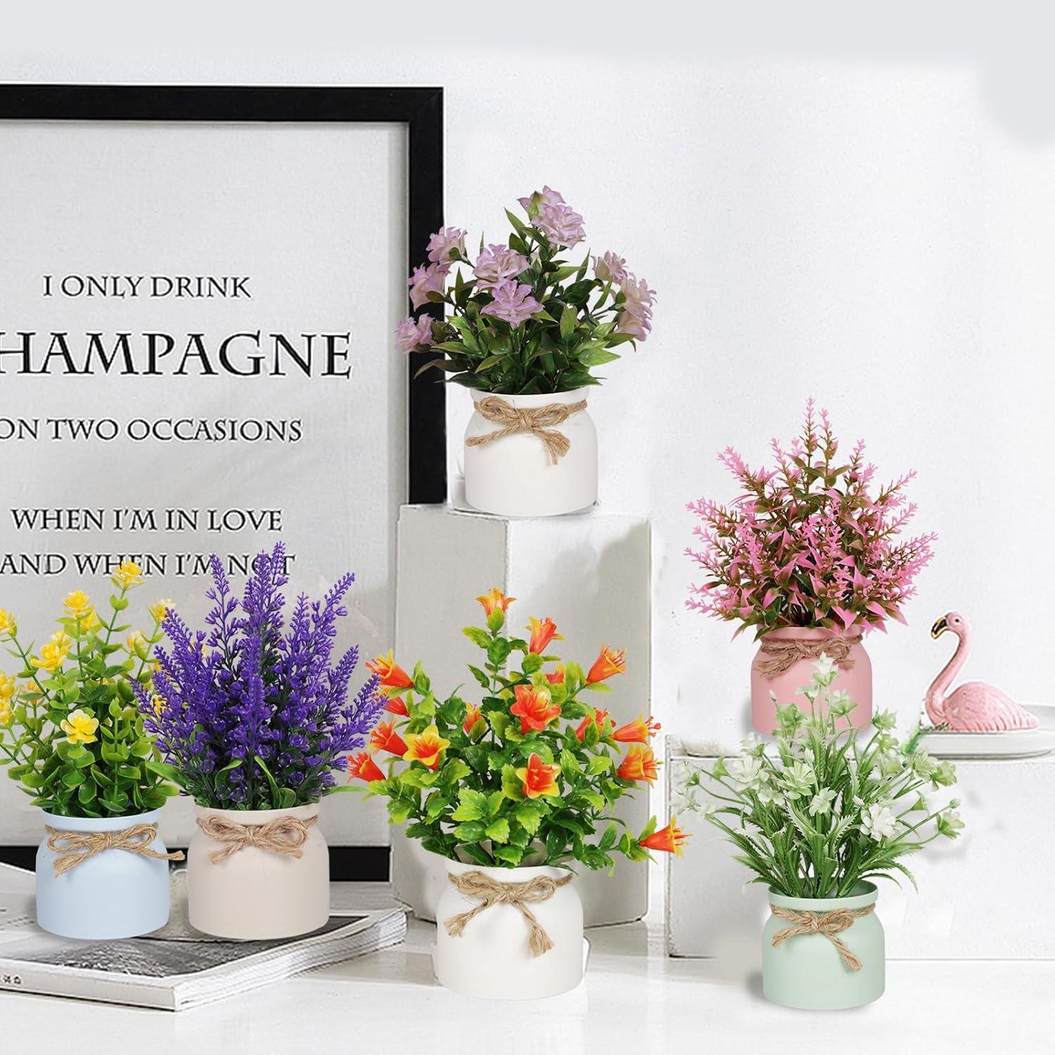 Juego de 6 Flores Artificiales en Maceta Yoratee para Decoración