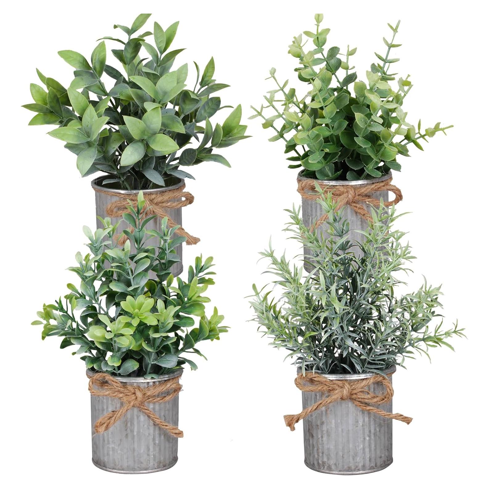 Conjunto de 4 Plantas Artificiales Mini Yoratee en Maceta de Hierro