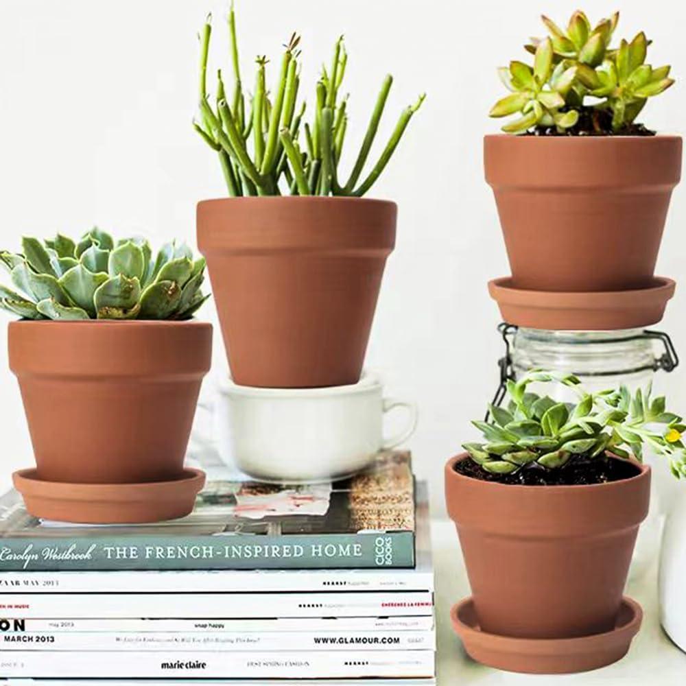 6 Macetas de Arcilla KOAMLY 12.7 cm con Drenaje para Plantas