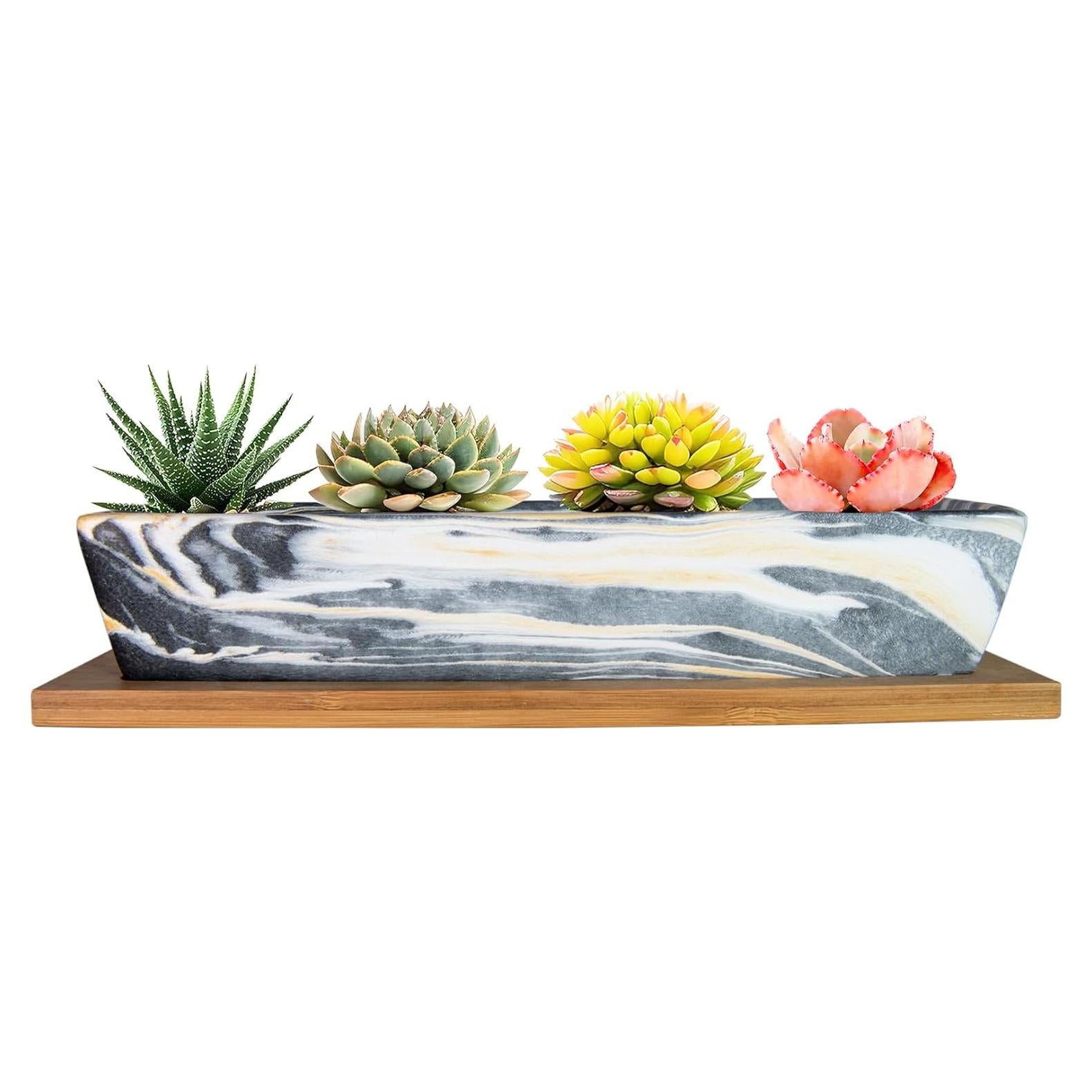 Maceta Cerámica Rectangular ARTKETTY 24.9x6.1 cm con Drenaje