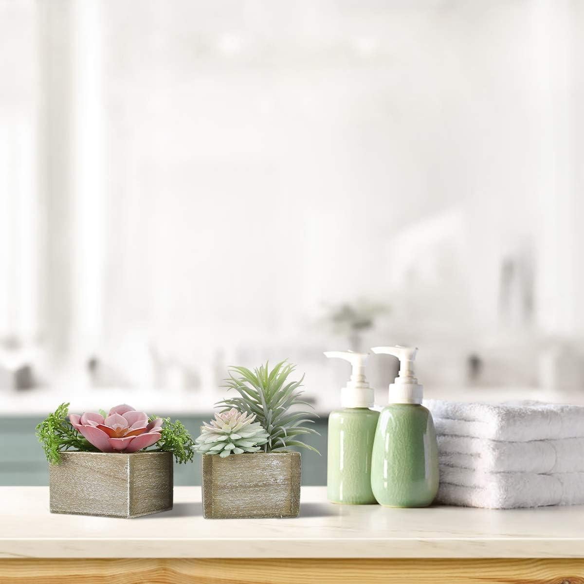 Plantas Suculentas Artificiales Mingfuxin en Macetas de Madera - Juego de 3