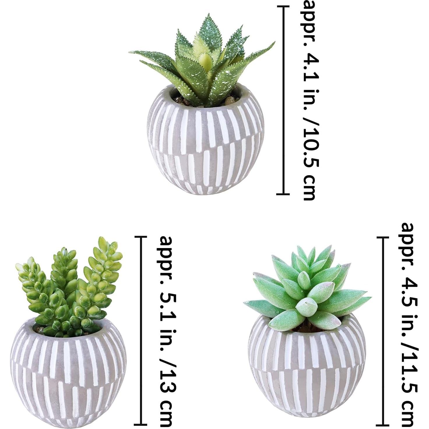 Winlyn Set de 3 Suculentas Artificiales en Macetas Grises