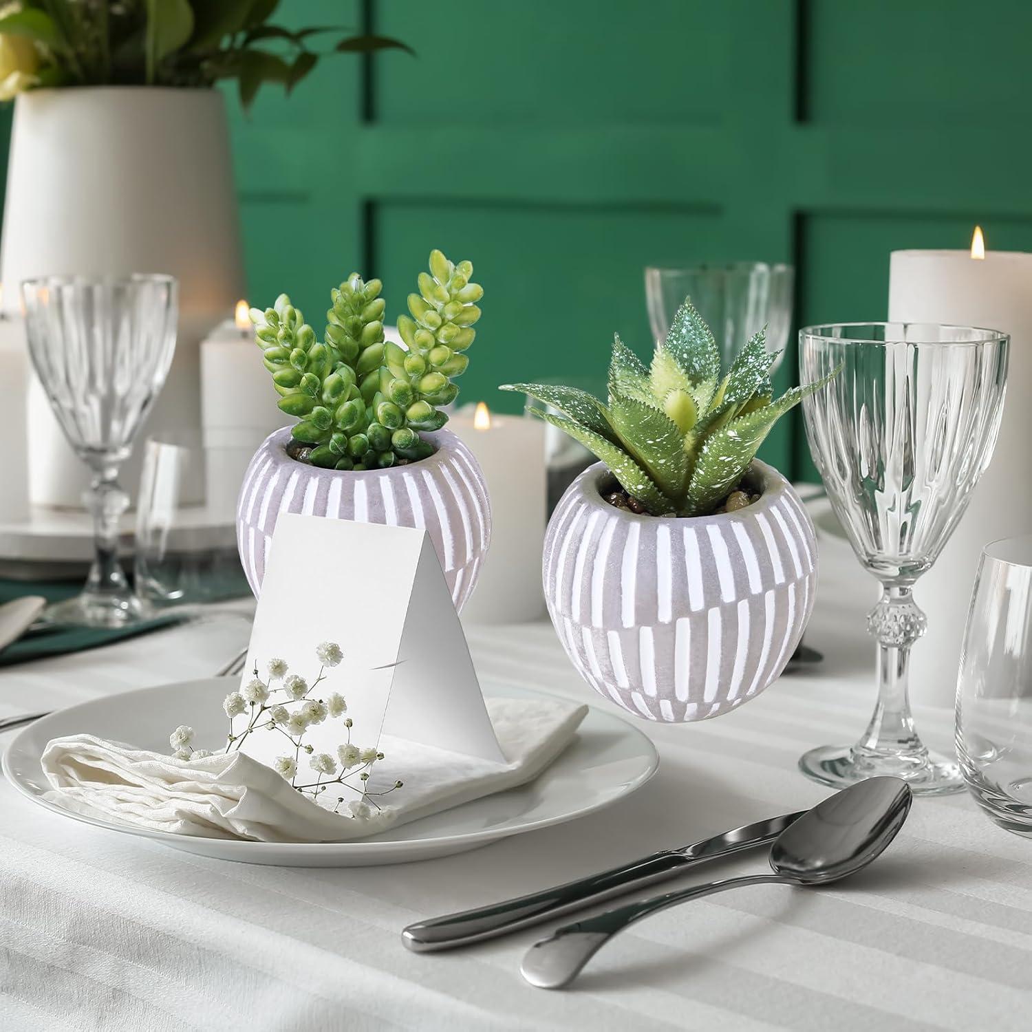 Winlyn Set de 3 Suculentas Artificiales en Macetas Grises