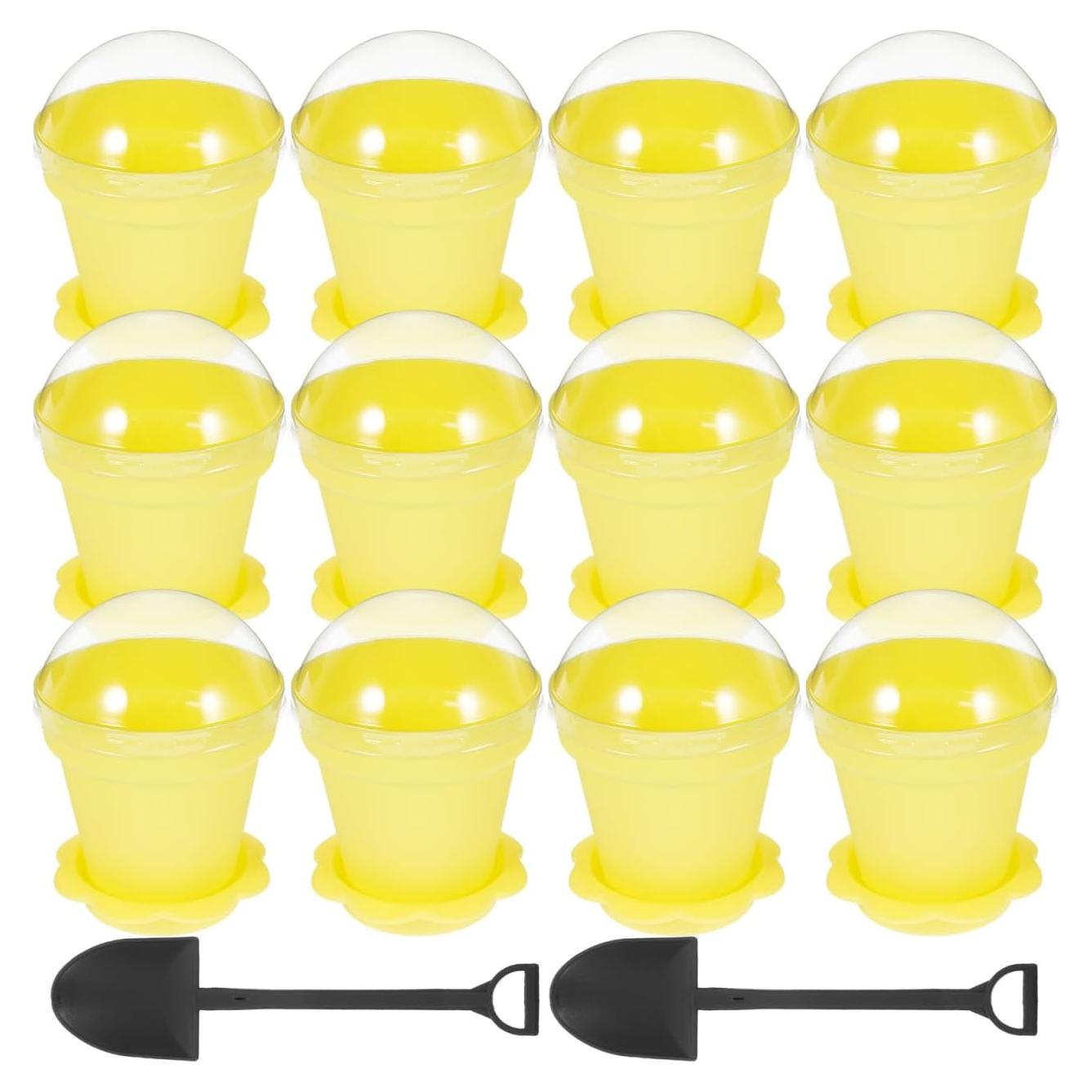 MAGICLULU 20 Vasos de Postre en Forma de Maceta Amarillo 8x11cm