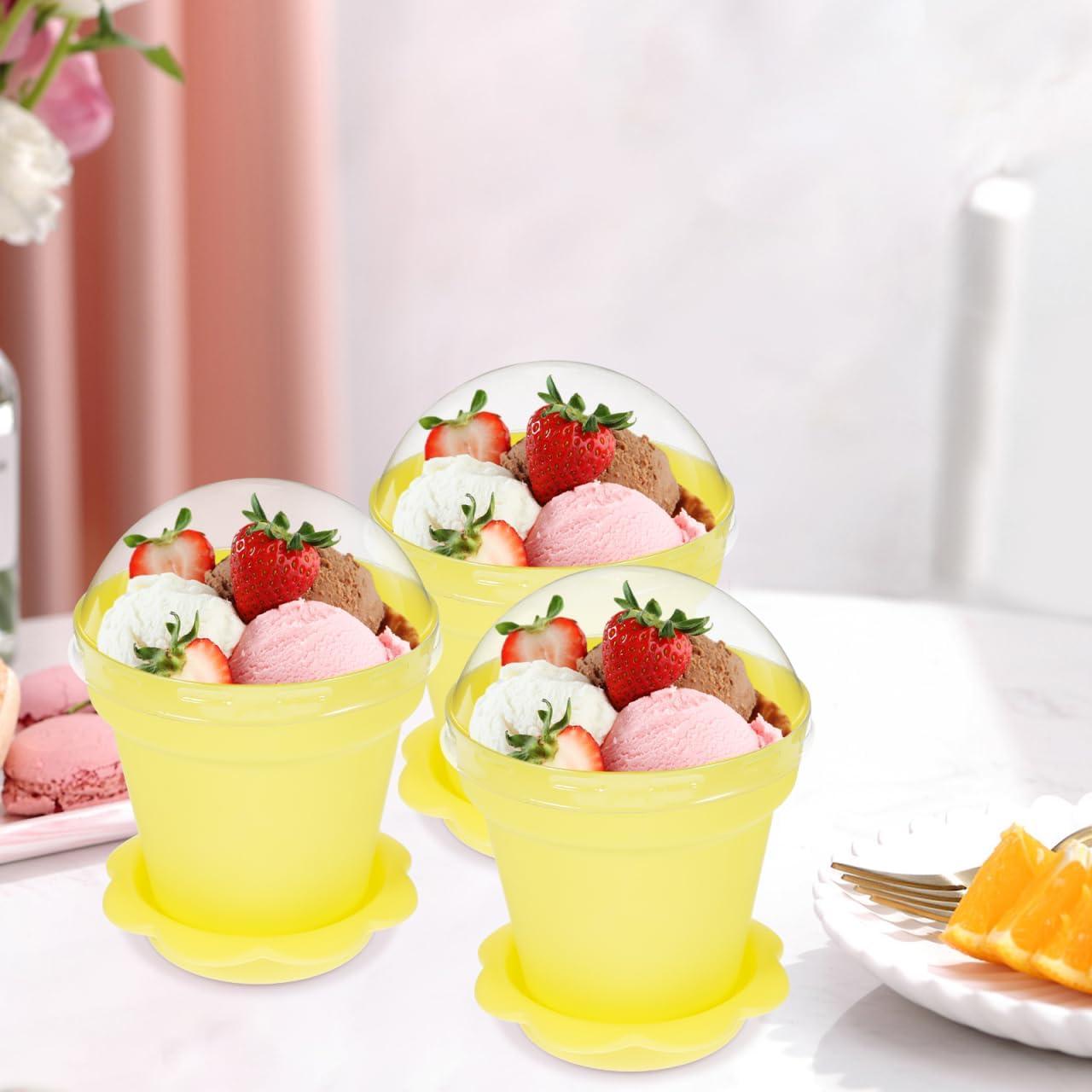 MAGICLULU 20 Vasos de Postre en Forma de Maceta Amarillo 8x11cm