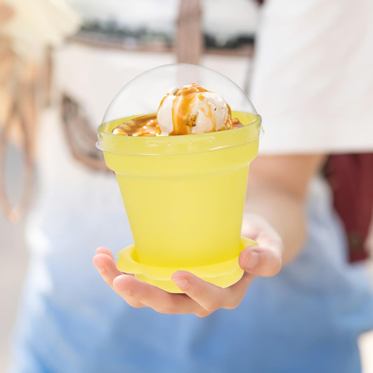 MAGICLULU 20 Vasos de Postre en Forma de Maceta Amarillo 8x11cm