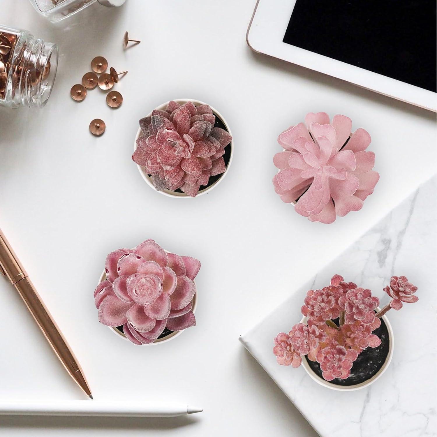 Juego de 4 Macetas Mini Suculentas Falsas Uguisu Rosa Púrpura