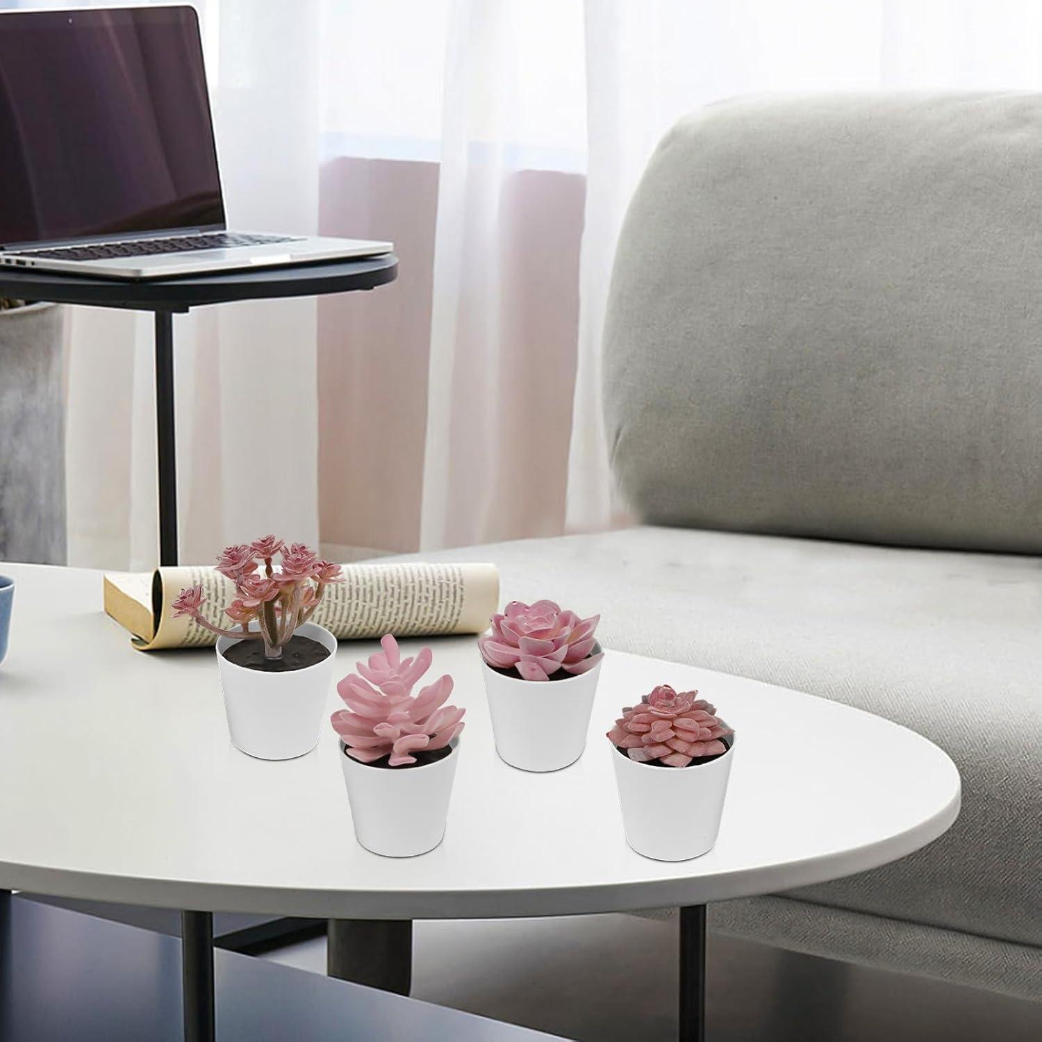 Juego de 4 Macetas Mini Suculentas Falsas Uguisu Rosa Púrpura