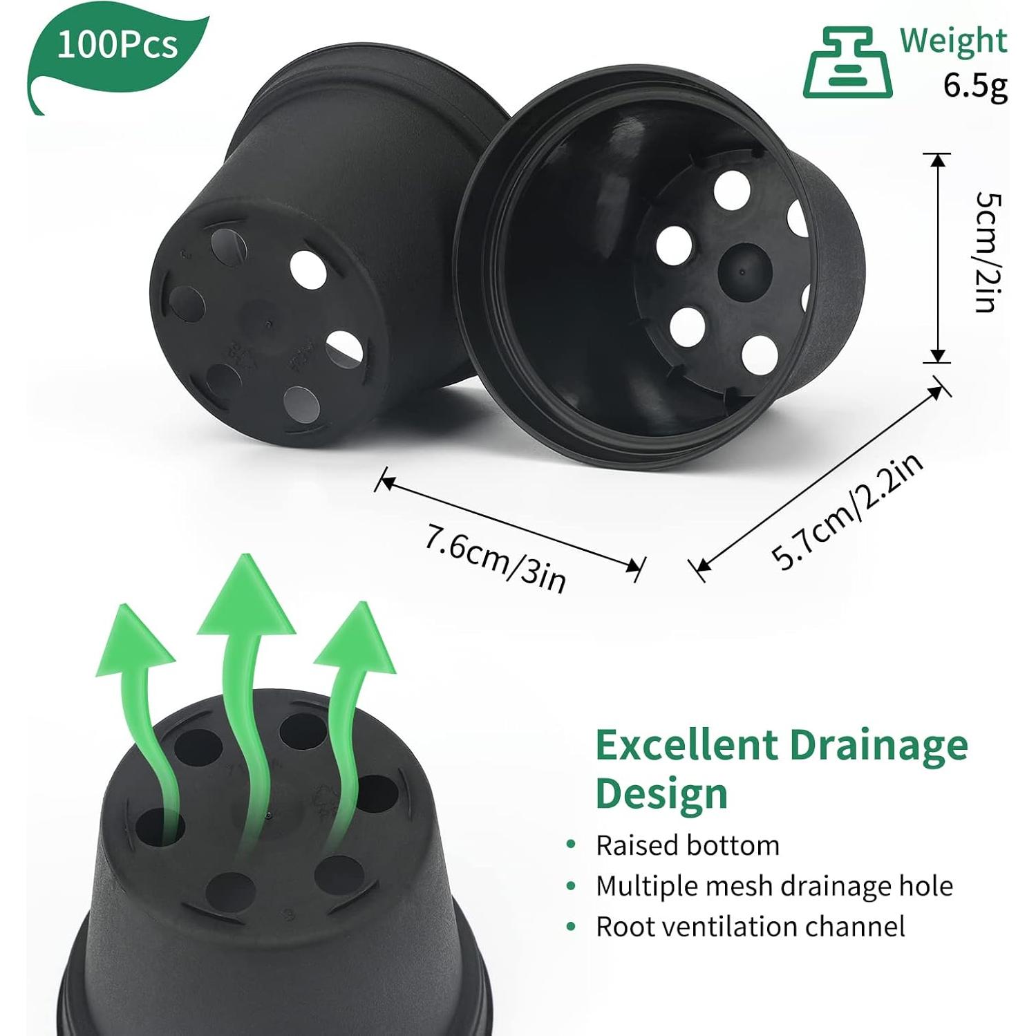 Macetas de Plástico KINGLAKE 100 Pcs 7.62 cm para Suculentas