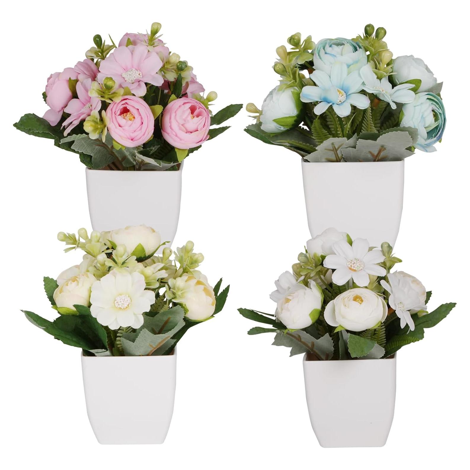 4 Mini Plantas Falsas Camelia en Maceta Plástica Yoratee