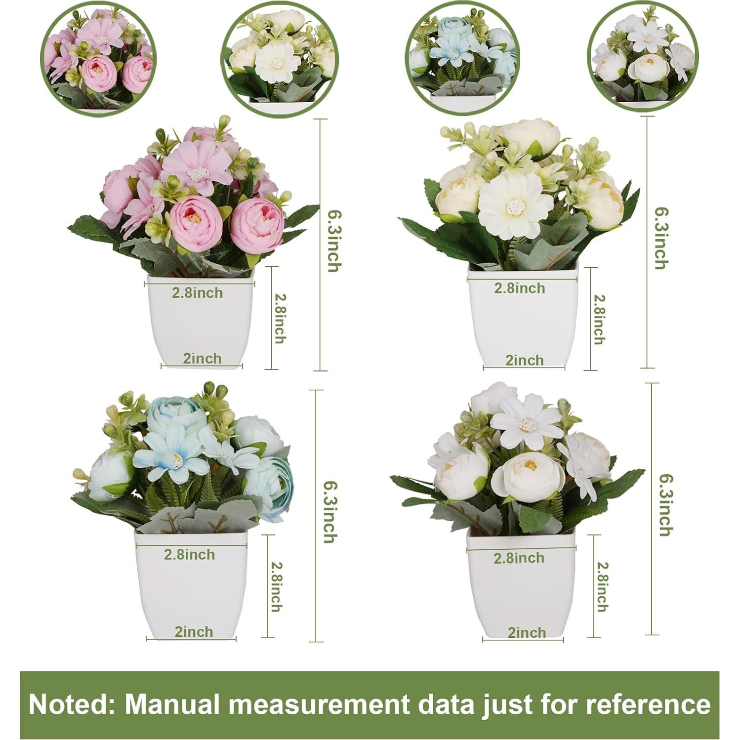 4 Mini Plantas Falsas Camelia en Maceta Plástica Yoratee