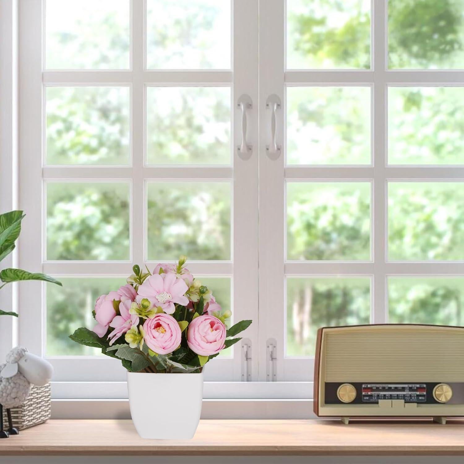 4 Mini Plantas Falsas Camelia en Maceta Plástica Yoratee