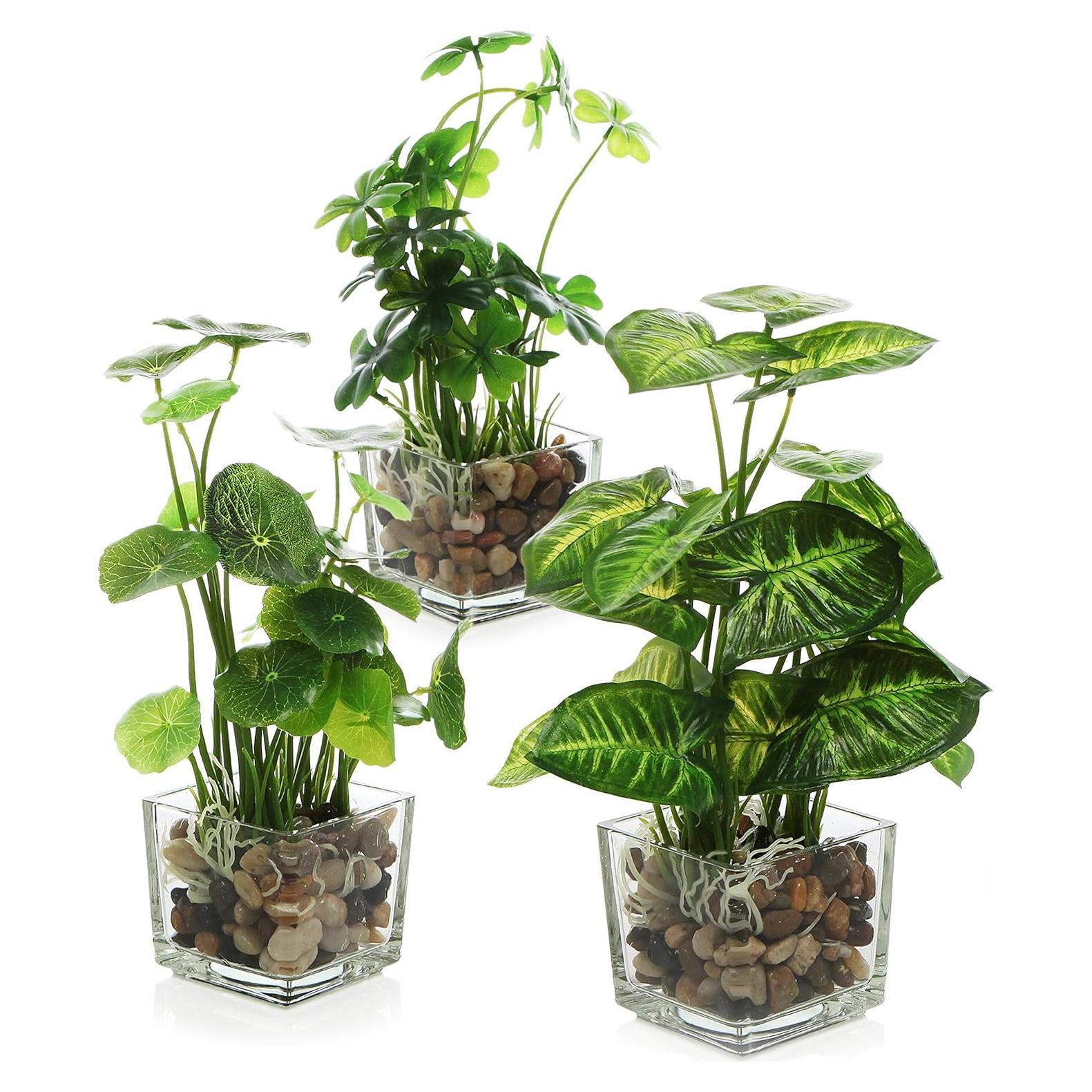 Set de 3 Plantas Falsas MyGift en Macetas de Vidrio 24.1 cm