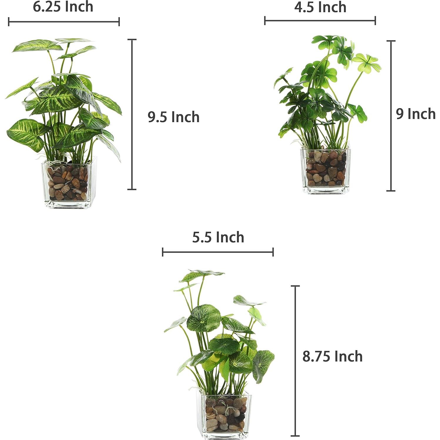 Set de 3 Plantas Falsas MyGift en Macetas de Vidrio 24.1 cm