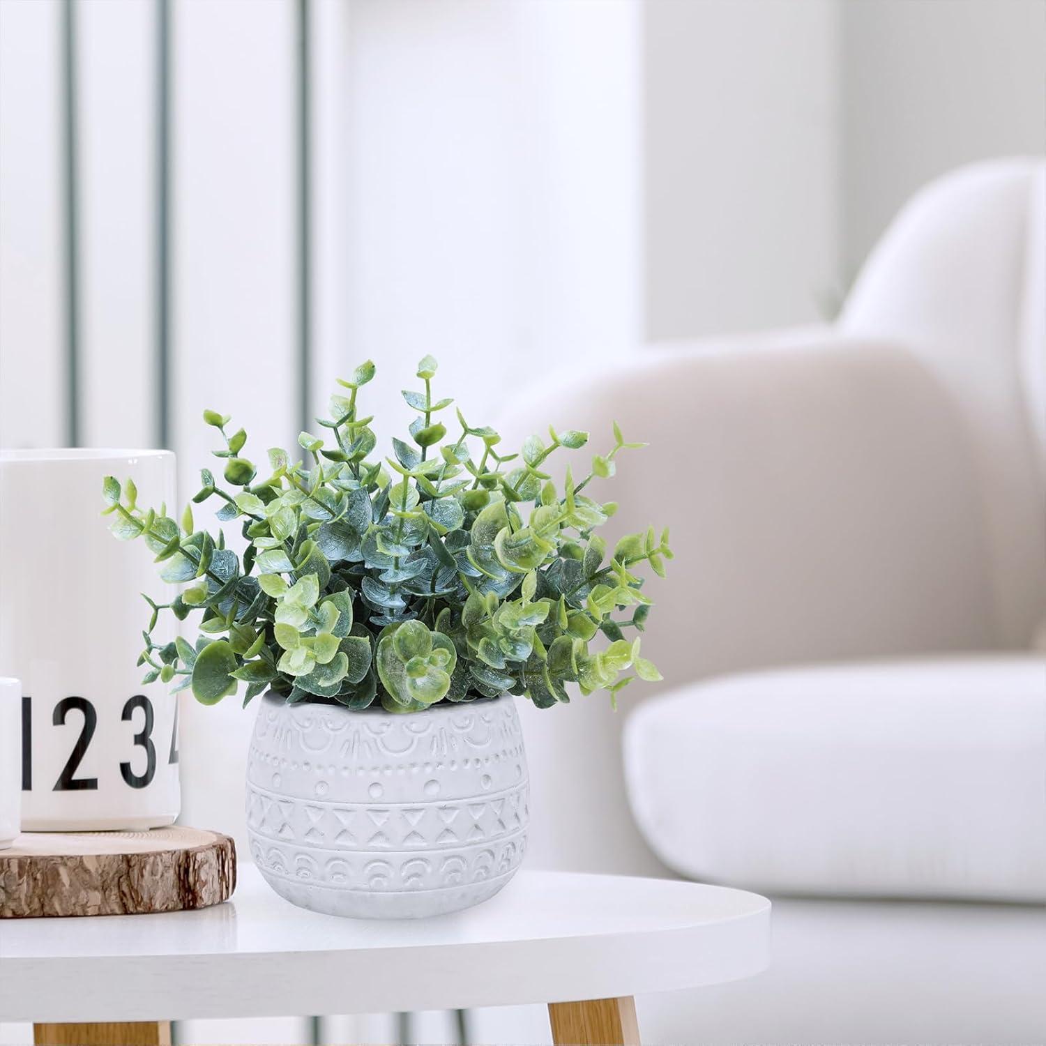 Winlyn Juego de 2 Plantas Artificiales Eucalipto en Macetas Blancas