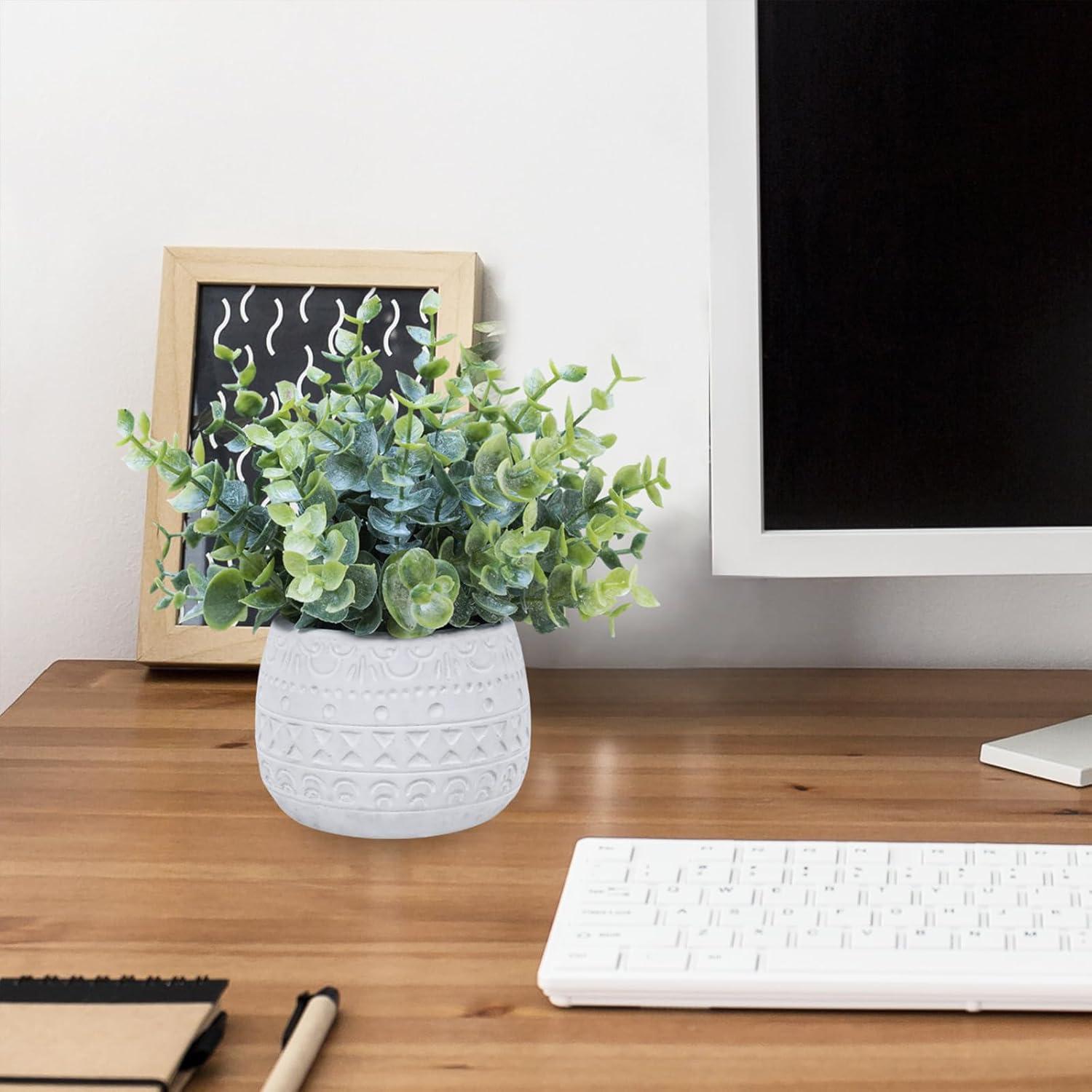 Winlyn Juego de 2 Plantas Artificiales Eucalipto en Macetas Blancas